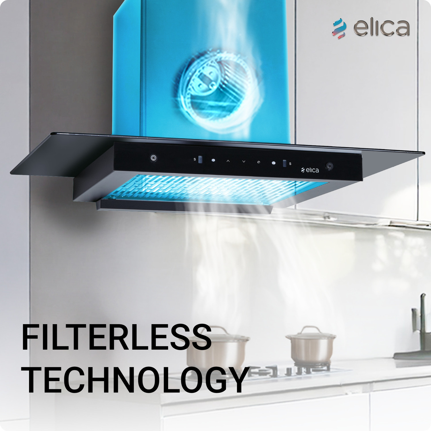 Image of Elica FLAT FL 750 HAC LTW MS NERO 1500 CMH 75 cm Auto Clean Chimney