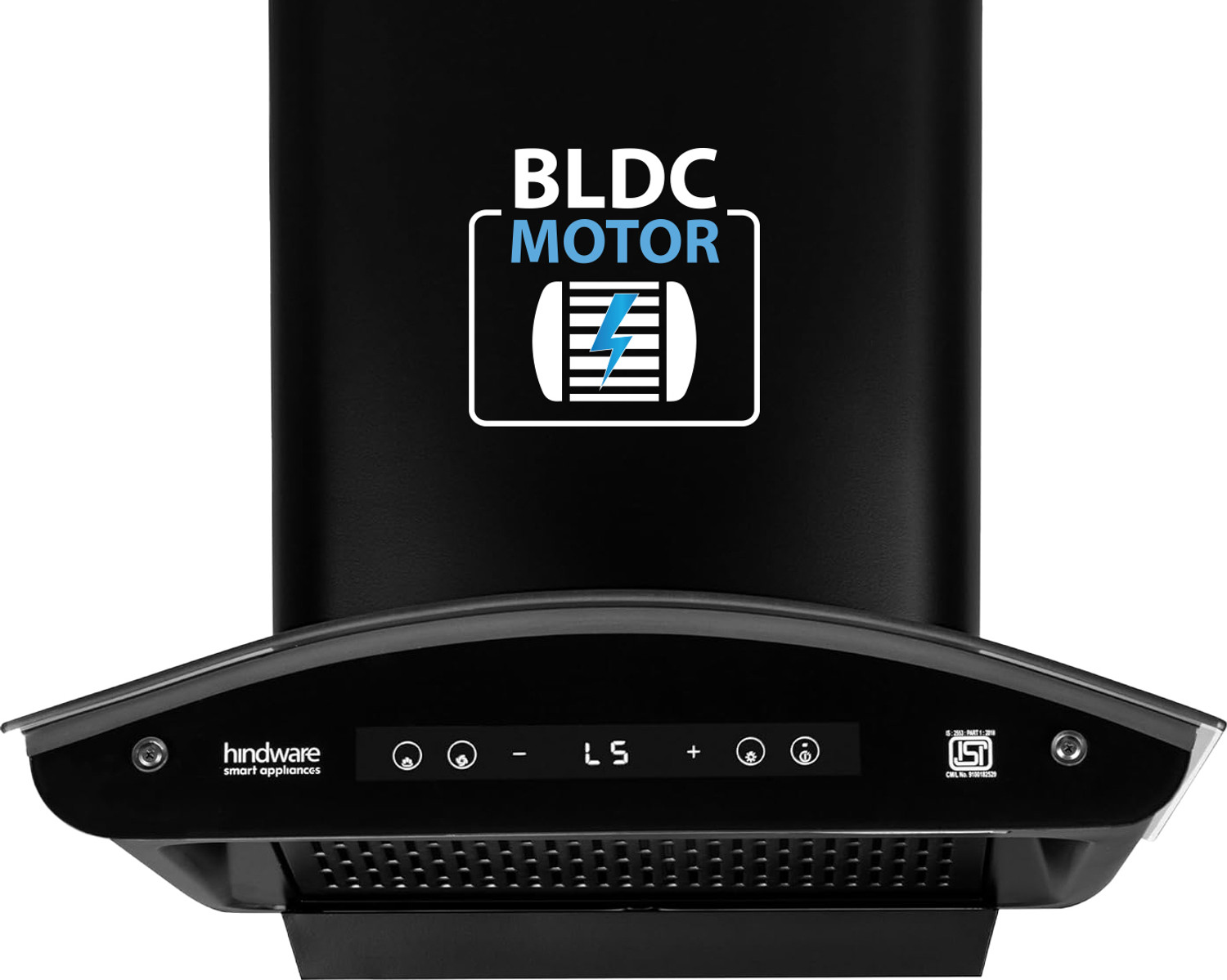 Image of Hindware Smart Appliances Alexio Plus BLDC 75CM Auto Clean | Curved Glass | Filterless | Touch Control, Motion Sensor | Energy Efficient LED Light | Powerful Suction | Wall Mounted Black 1450 CMH Chimney