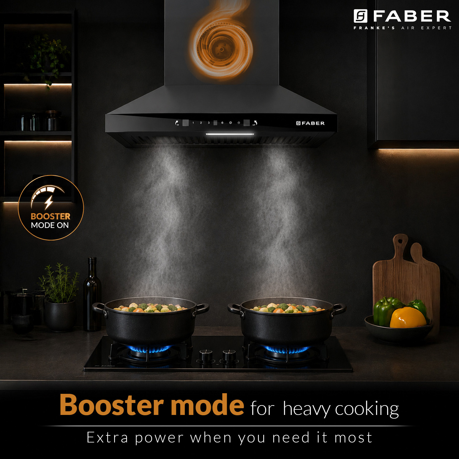 Image of FABER HOOD PLUTO SENSOR TC BF BK IN 60 cm 1000 m hr Baffle Filter Touch Control 1000 CMH 60 cm Chimney