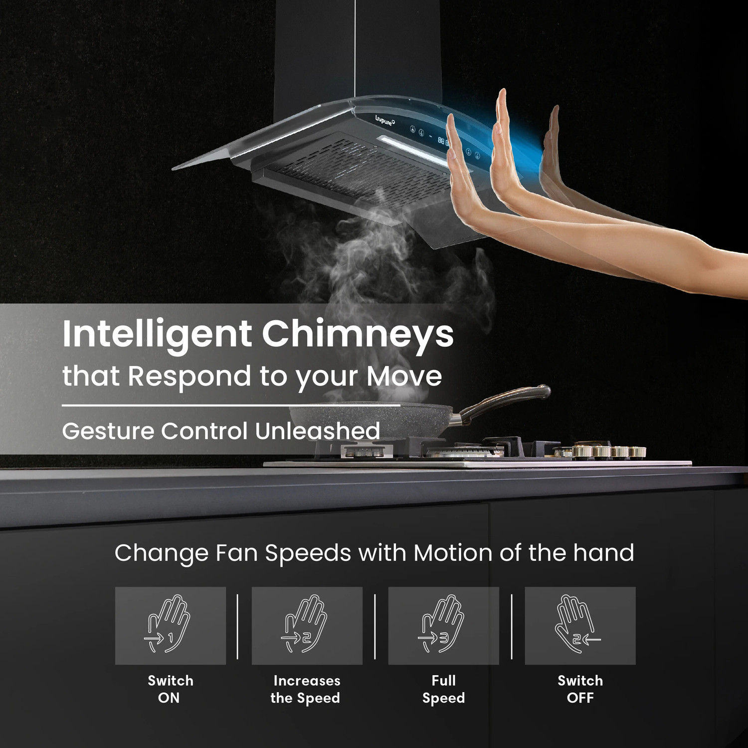 Image of LIVPURE ETERNA-BLDC-90-FL-HAC Auto Clean Wall Mounted Black 1400 CMH Chimney