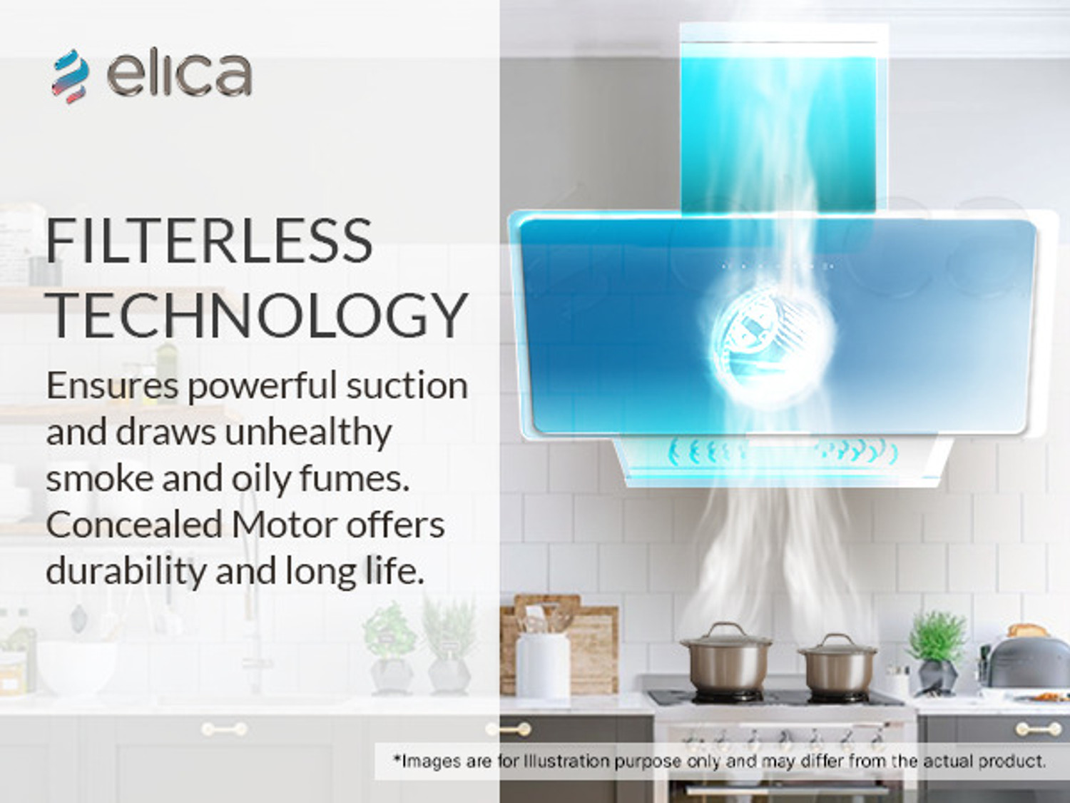 Image of Elica KITTY FL 900 HAC LTW MS NERO 1600 CMH 90 cm Auto Clean Chimney