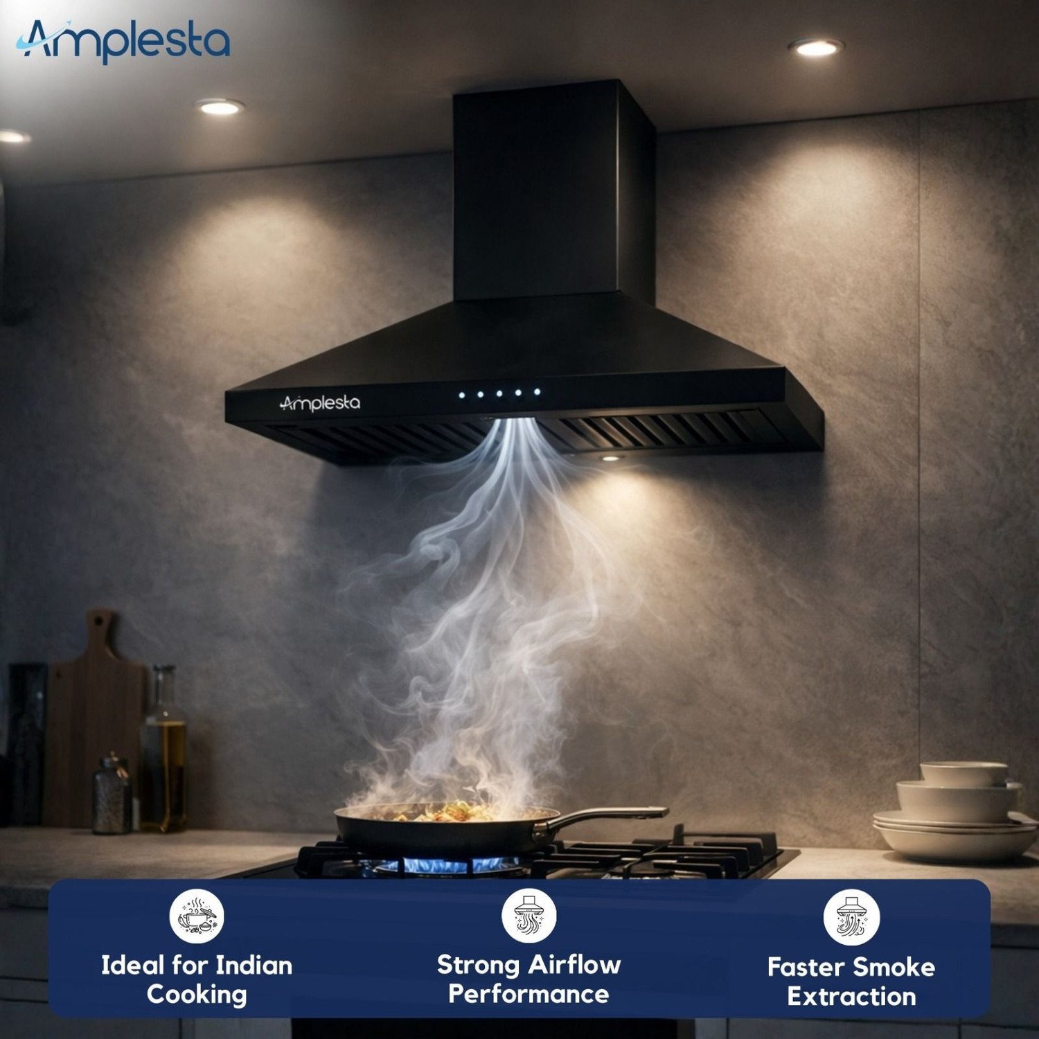 Image of Amplesta AirNova-Pyramid shaped 1150cmh chimney with Baffle Filters 1200 CMH 60 cm Chimney