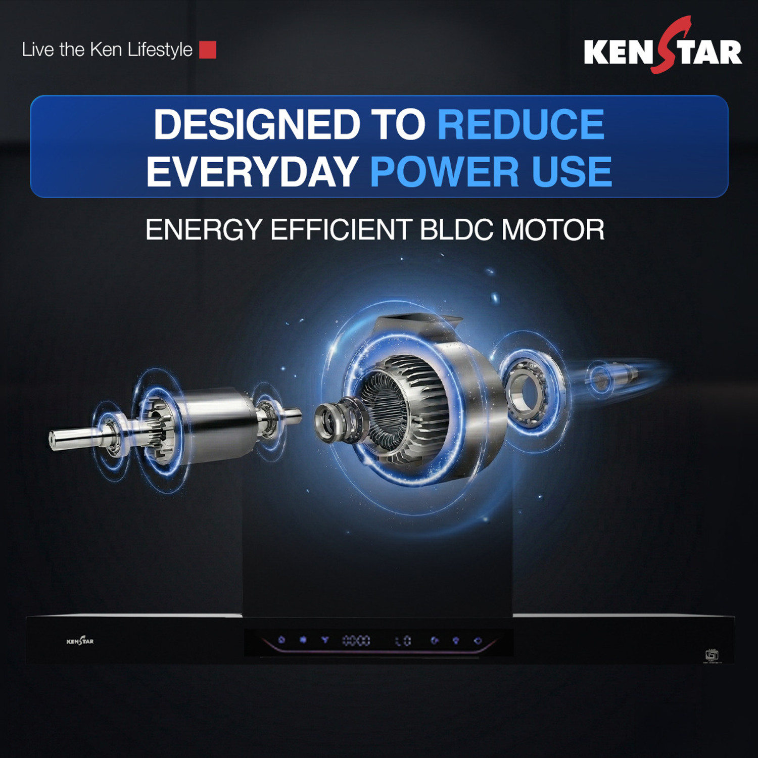 Image of Kenstar AeroGlide BLDC T SHAPE 90 CM 1500 CMH 90 cm Filterless Auto-clean Chimney With BLDC Motor 10 Speed Touch & Gesture Control Powerful Suction Low Noise Auto Clean Chimney