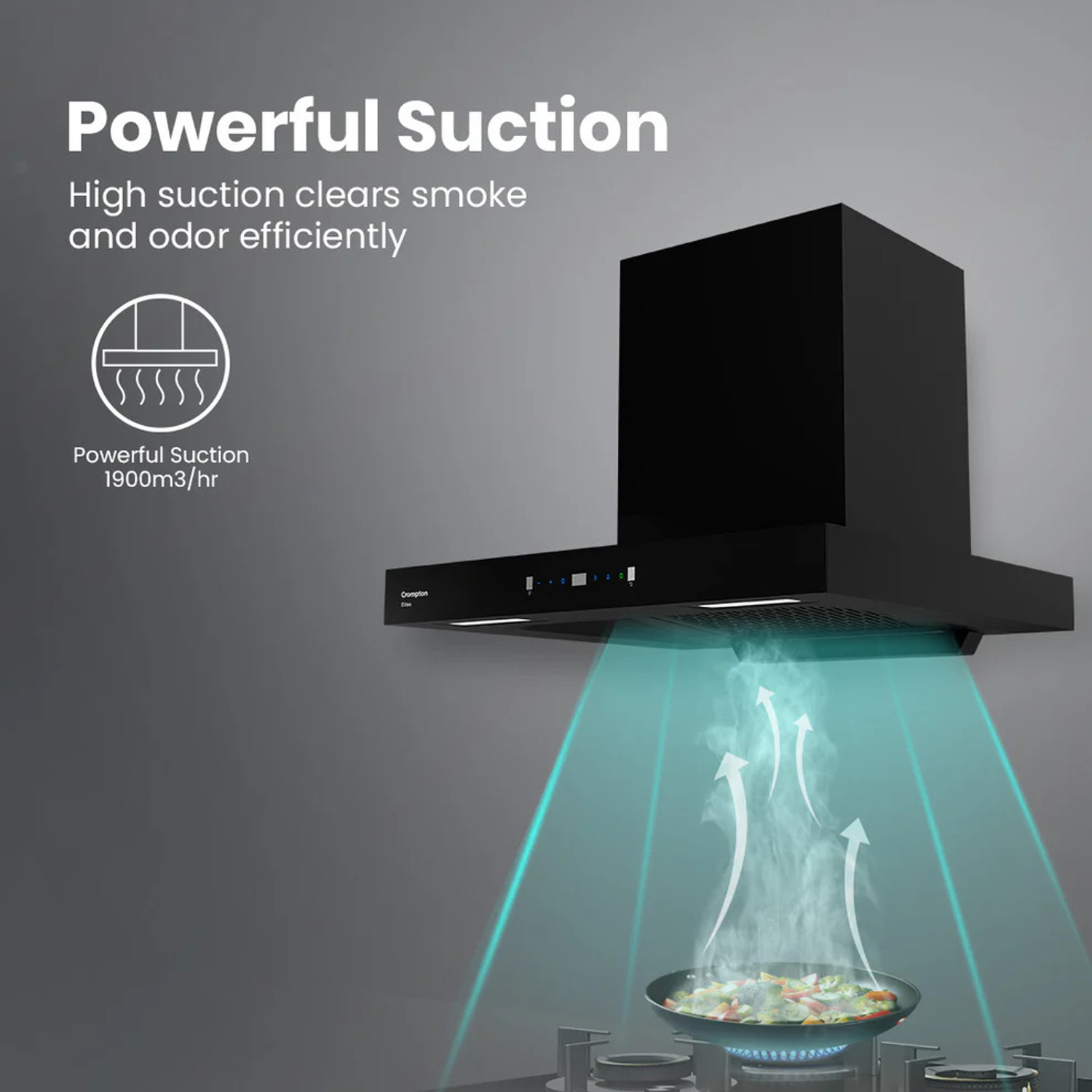 Image of Crompton Eliteo Box Filterless CHD-ELB60FLE-IND 1900 CMH 60 cm Auto Clean Chimney