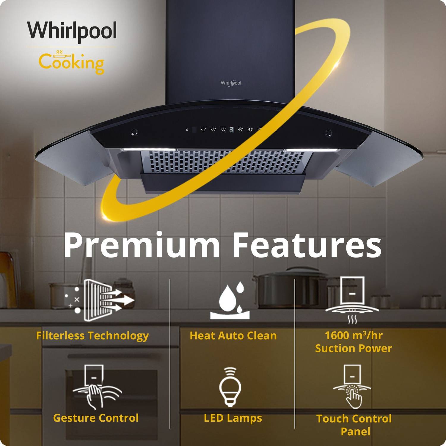Whirlpool CGFL PRO 904 HAC BK 90 cm Curved Glass Chimney - Image 3