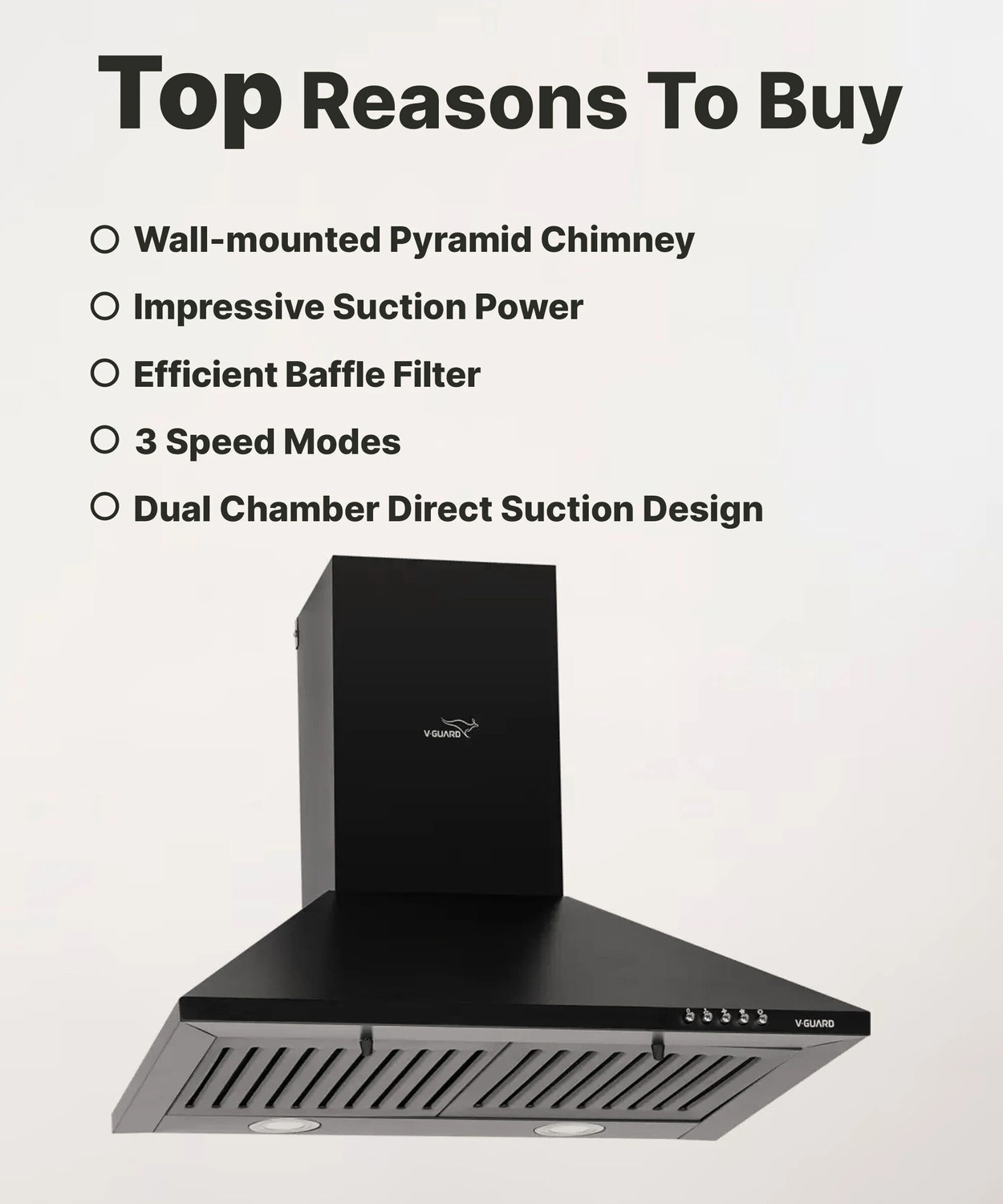 Image of V-Guard M10 Pro 900 CMH 60 cm Pyramid Shape | Baffle filter |Push Button Control | LED Lamps Chimney