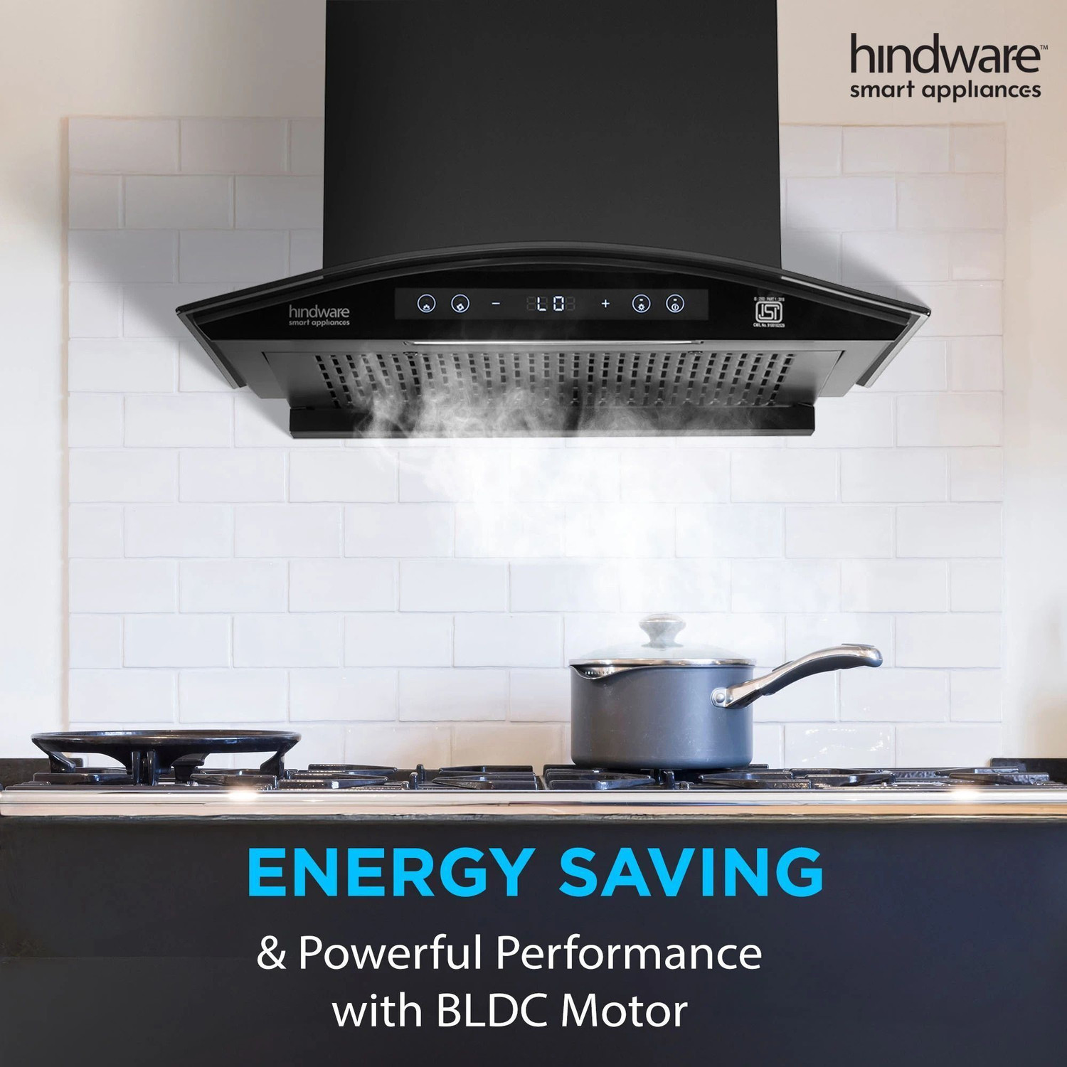 Image of Hindware Smart Appliances Ripple Neo BLDC 60 IN 1400 CMH 60 cm | Curved | Filterless | Touch Control | Motion Sensor | Energy Efficient LED Light | Powerful Suction | Auto Clean Chimney