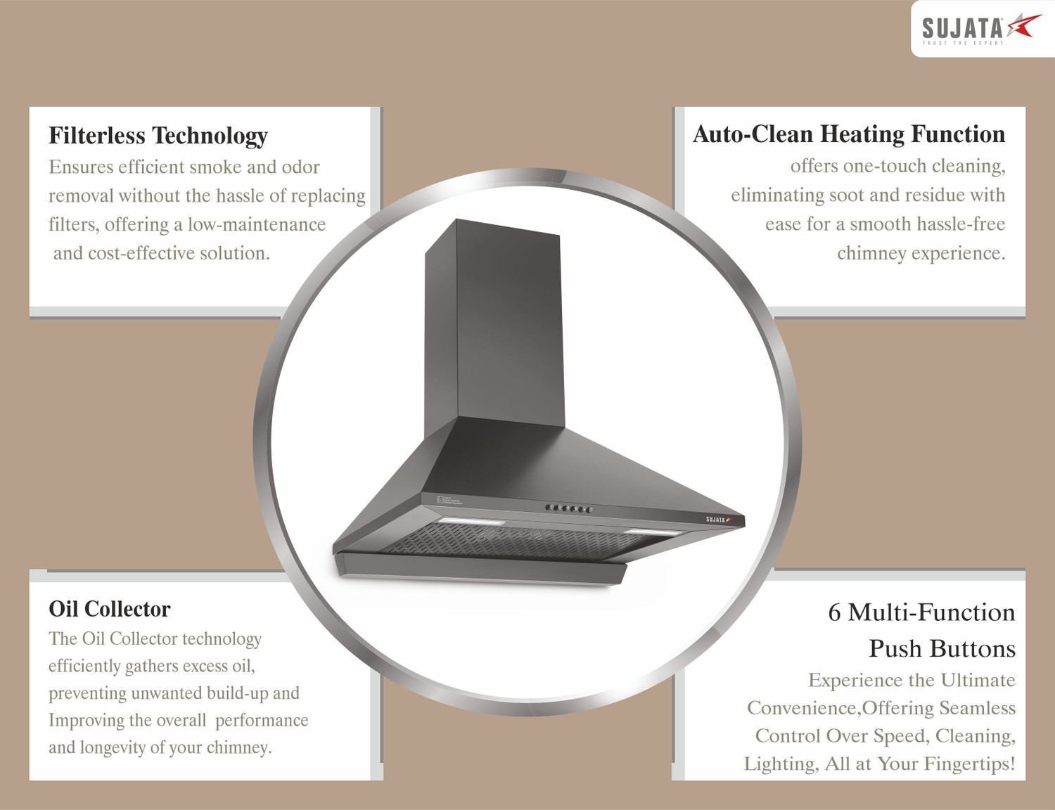 Image of SUJATA ONYX 1250 CMH 60 cm Auto Clean Chimney