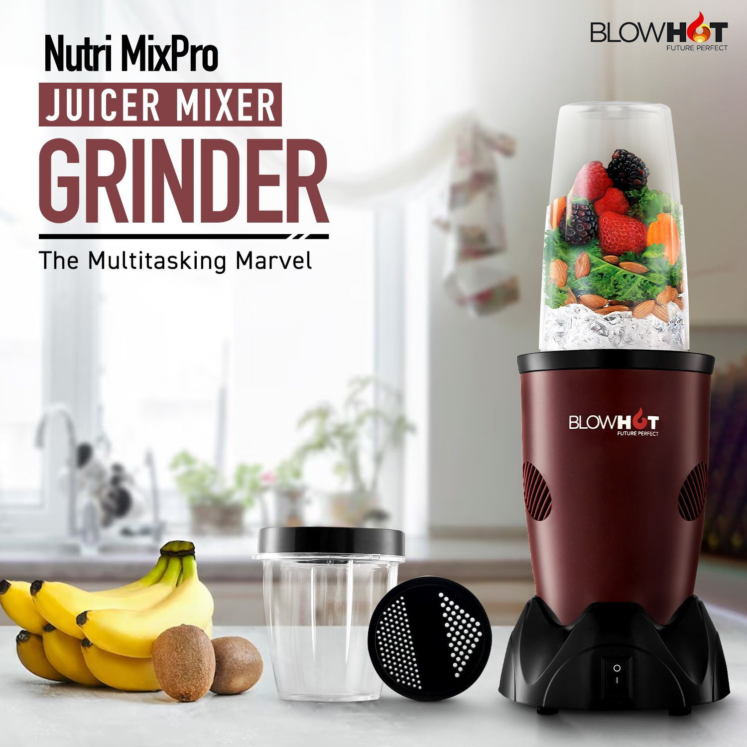 Image of BLOWHOT Divina Nutri 2 Jar Combo 1500 CMH 90 cm Curved Shape Filterless Powerful suction Low Noise Auto Clean Chimney
