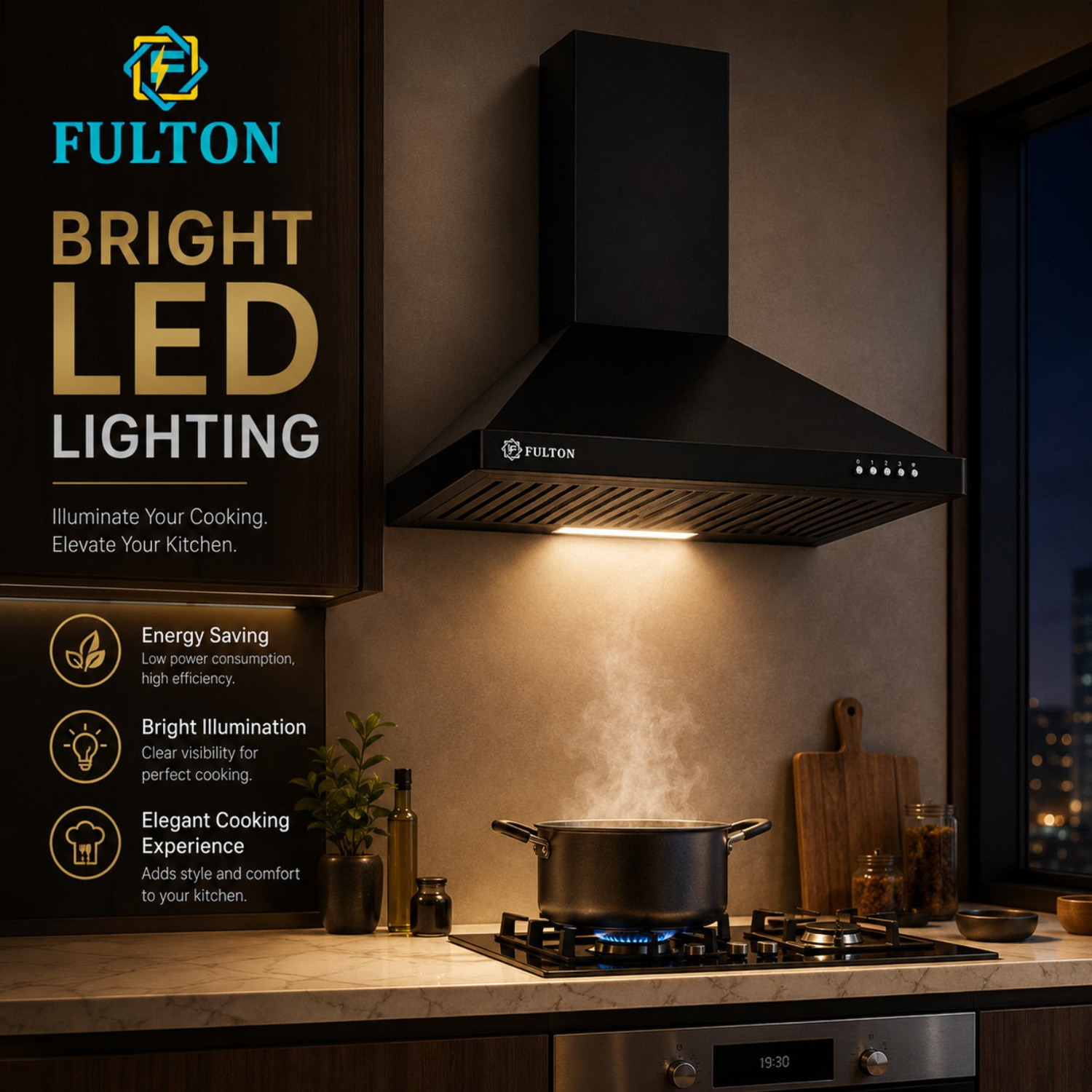 Image of FULTON PYRAVOLT PYRAMID SHAPE 60 BF 1200 CMH 60 cm Push Button Powerful suction Chimney