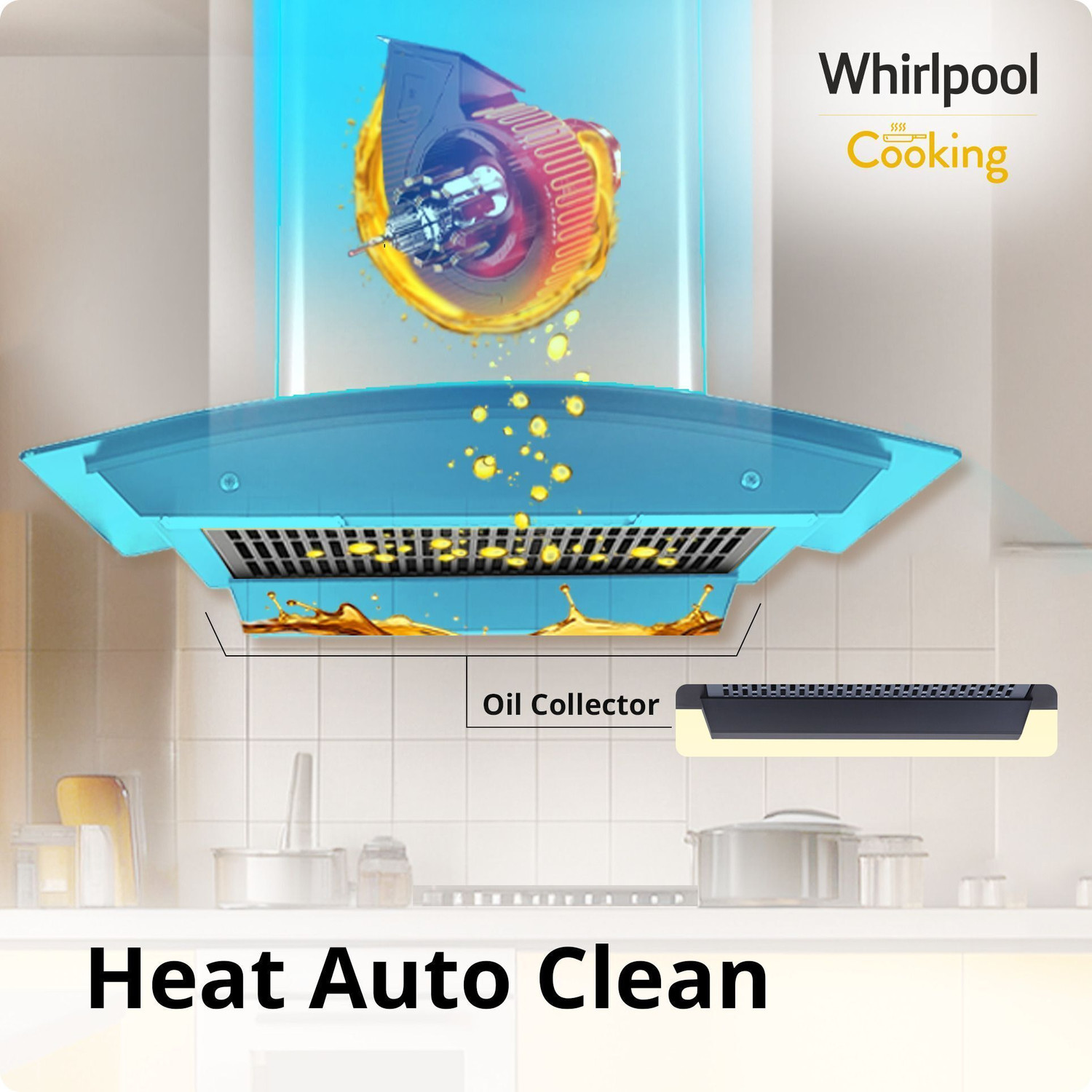 Image of Whirlpool CGFL PRO 604 HAC BK HOOD Auto Clean Curved Glass 60 cm| 11 Years Motor Warranty| Heat Autoclean| Gesture Control| Filterless|Powerful Suction | Low Noise Wall Mounted Black 1600 CMH Chimney