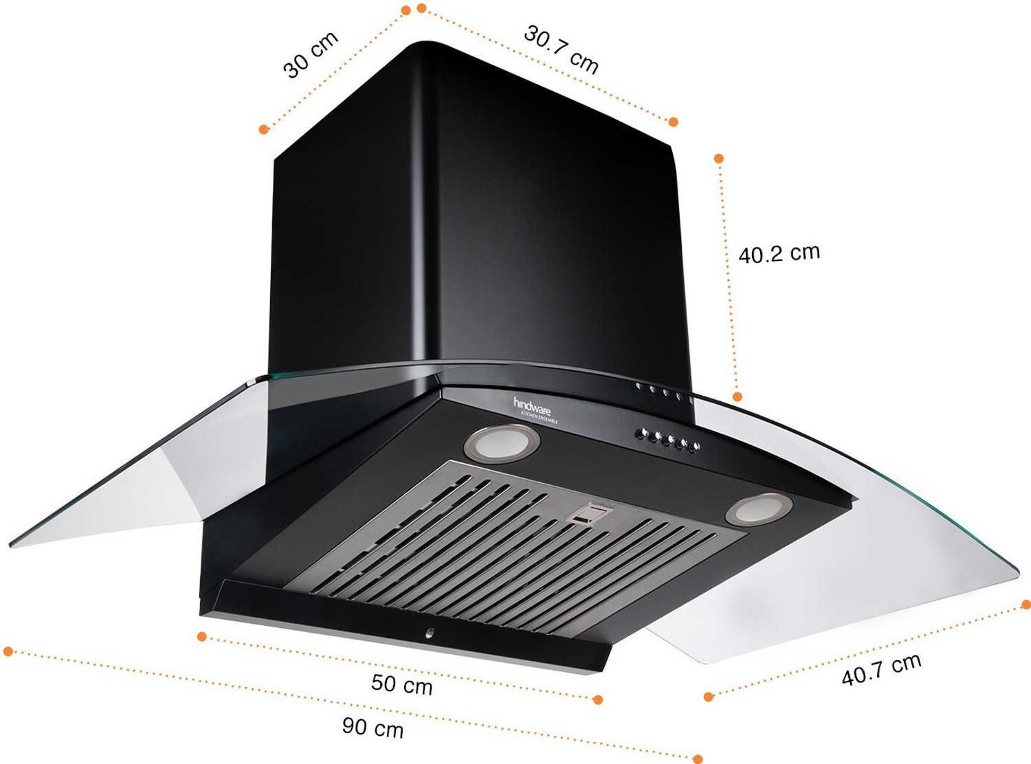 Image of Hindware Elena 90 Auto Clean Auto Clean Wall Mounted Black 1100 CMH Chimney