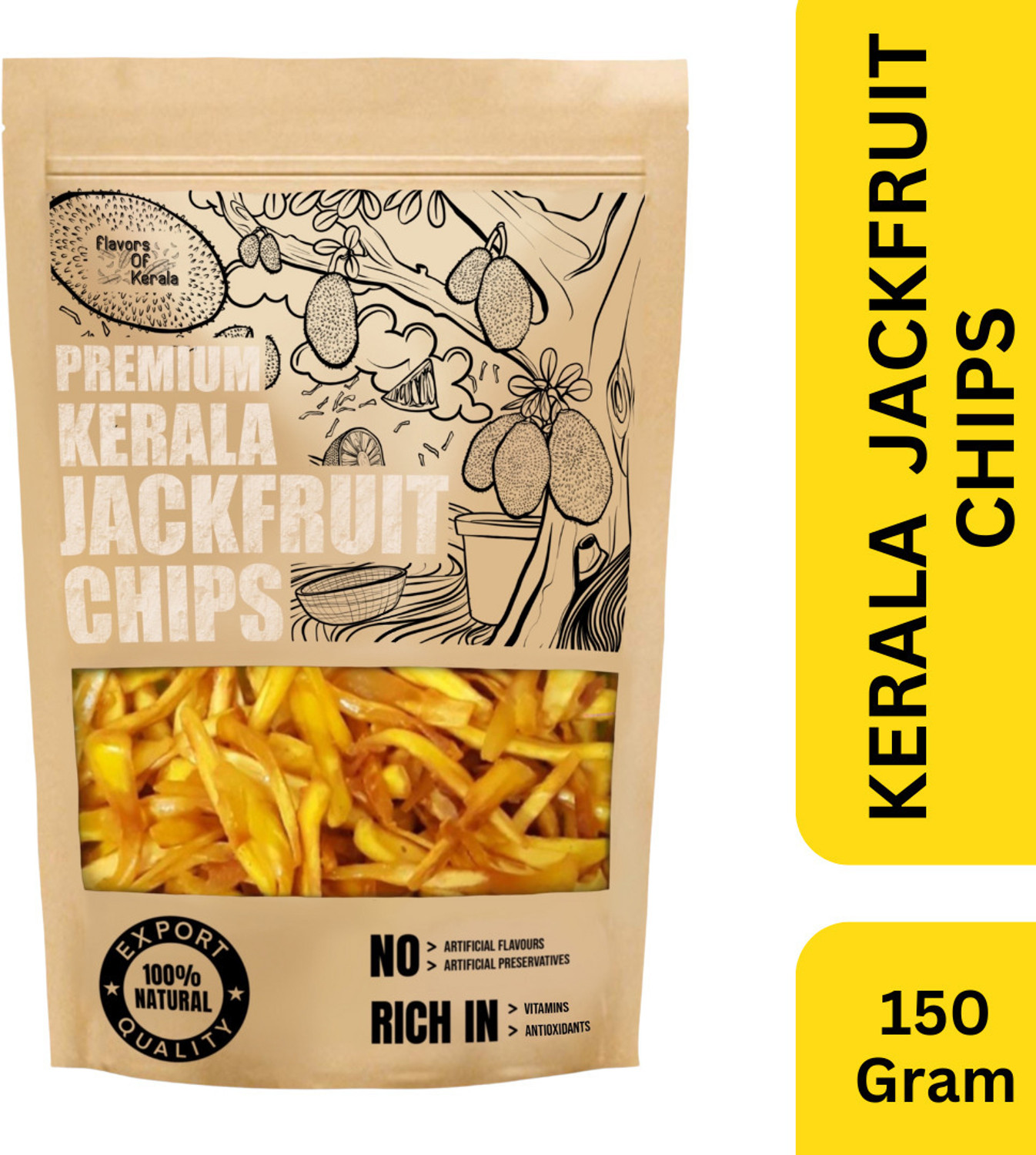Image of FLAVORS OF KERALA Premium Kerala Jackfruit Chips | Crispy, Tasty, Namkeen Snack Wafers Chips