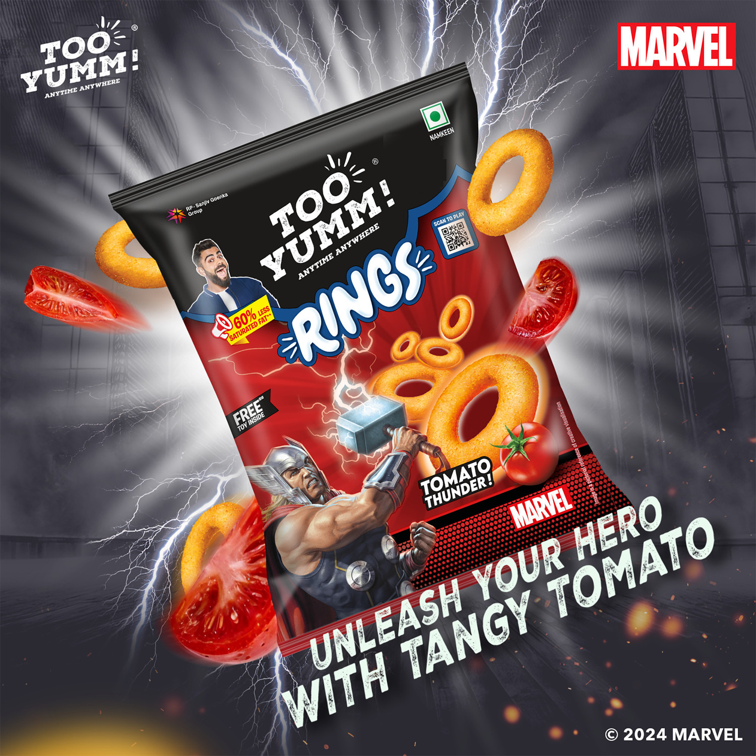 Image of Too Yumm! Tomato Thunder Rings, Marvelous Tangy Blast, Crunchy & Spicy S Chips