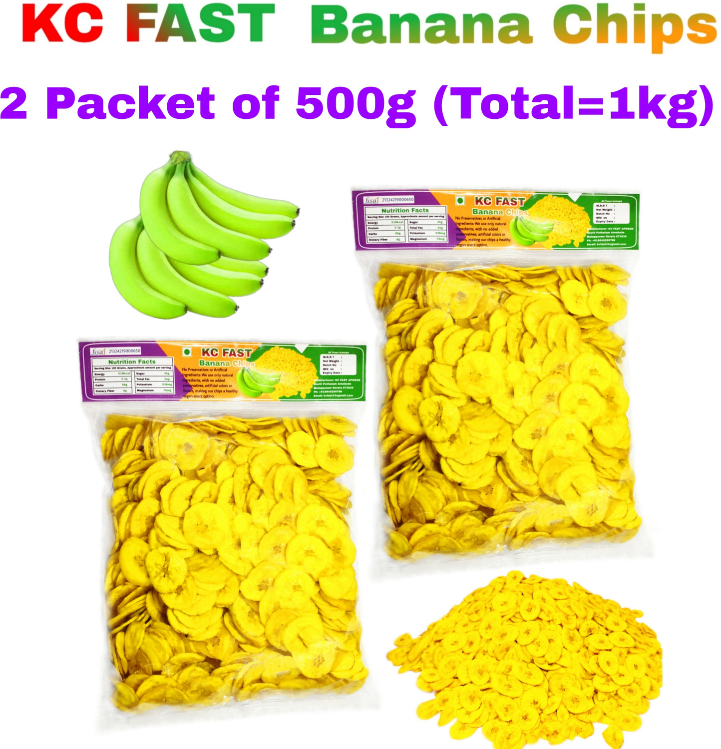 Image of KC FAST 2 Packet of 500g Banana Chips Tasty 1kg Banana Chips (2 x 500 g)