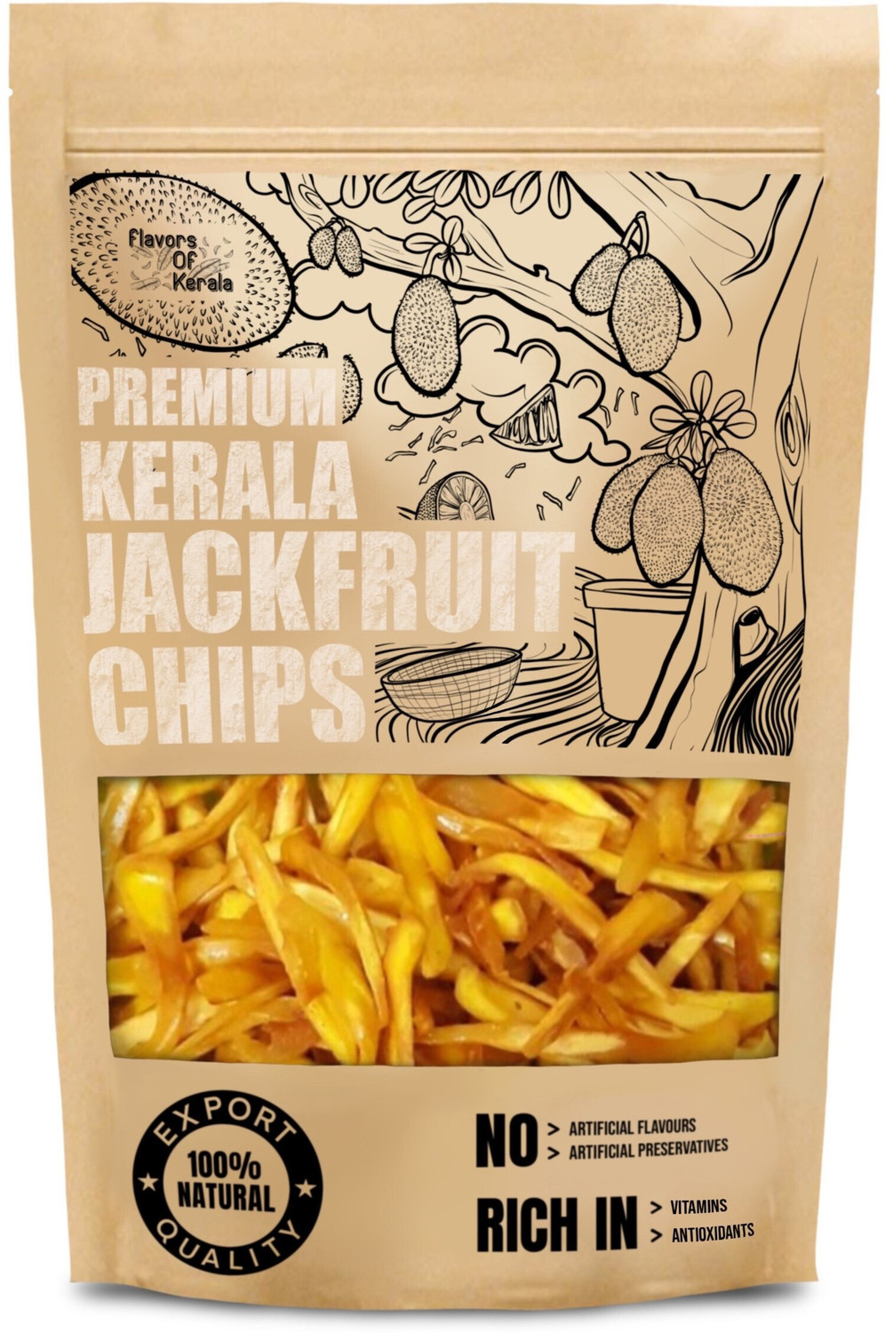 Image of FLAVORS OF KERALA Premium Kerala Jackfruit Chips | Crispy, Tasty, Namkeen Snack Wafers Chips