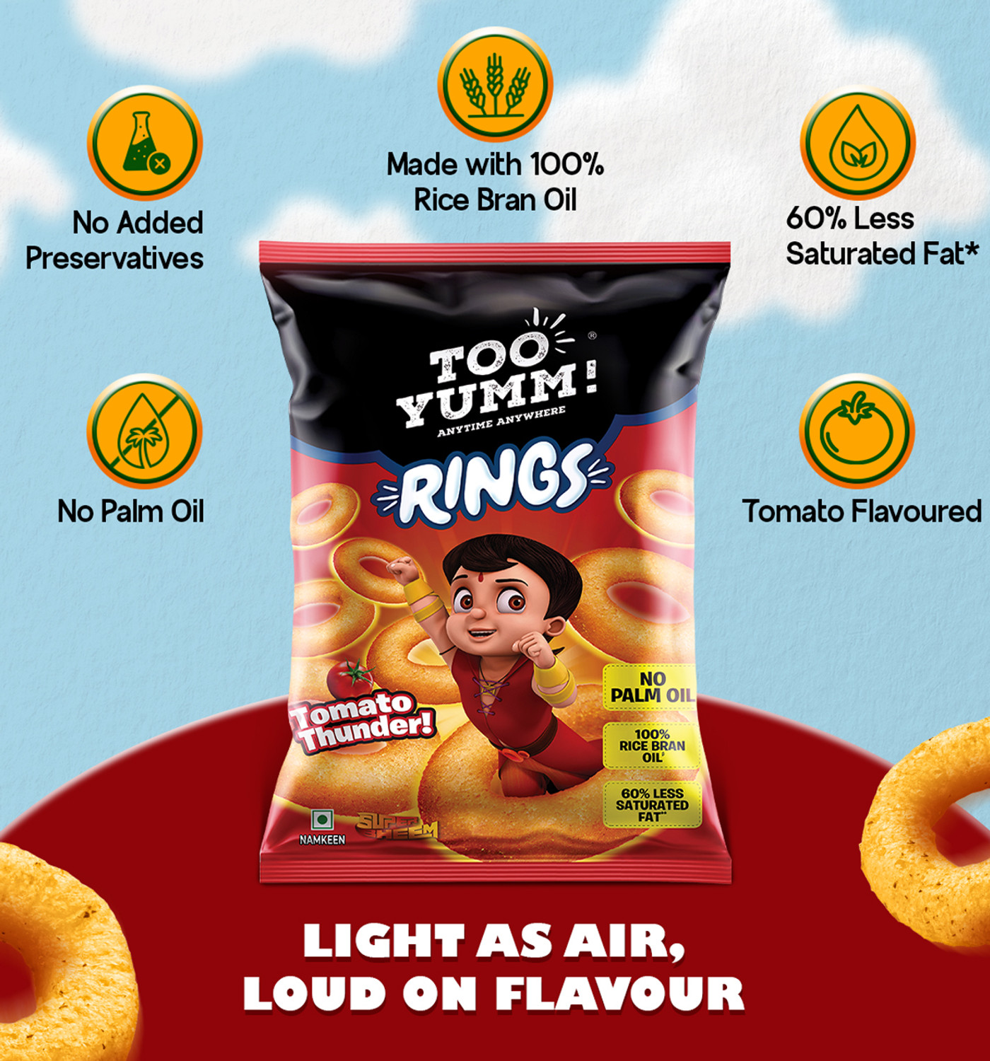 Image of Too Yumm! Tomato Thunder Rings, Marvelous Tangy Blast, Crunchy & Spicy Chips