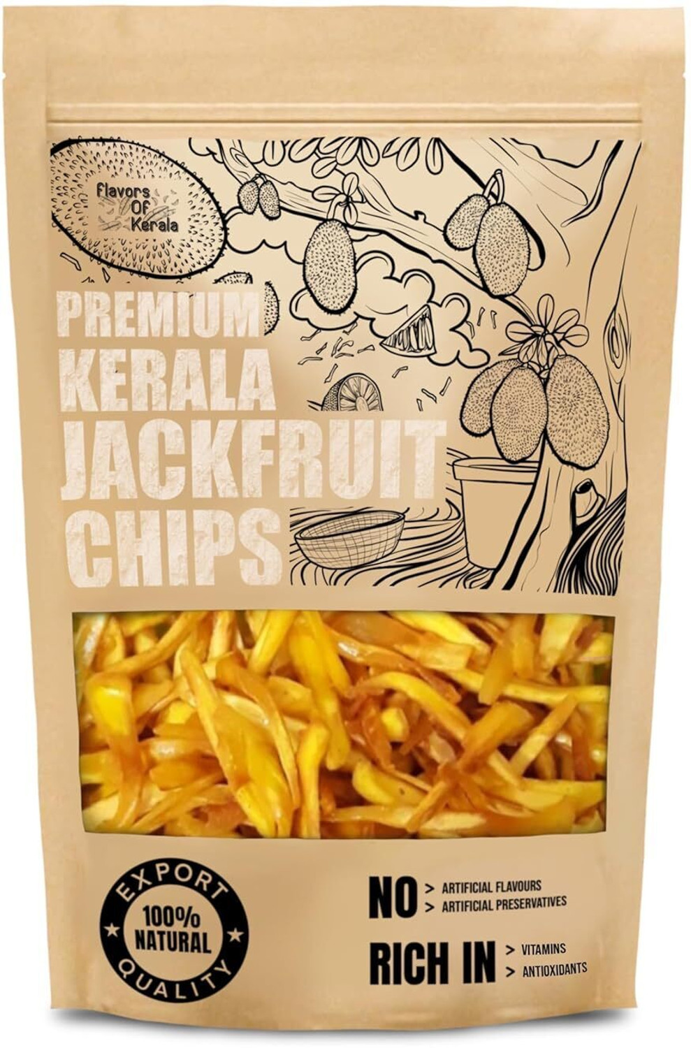 Image of FLAVORS OF KERALA Premium Kerala Jackfruit Chips | Crispy, Tasty, Namkeen Snack Wafers Chips