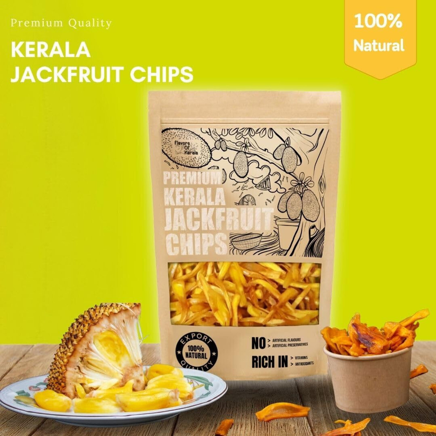 Image of FLAVORS OF KERALA Premium Kerala Jackfruit Chips | Crispy, Tasty, Namkeen Snack Wafers Chips