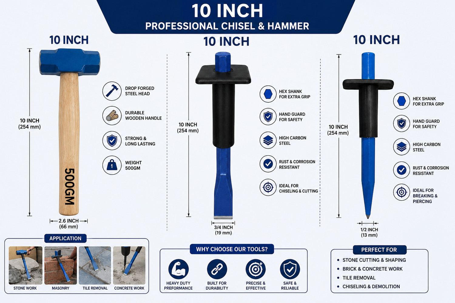 Image of RanPra Heavy Duty Rotary Hammer Machine, 10 inch Chisel, Point Bit, Drill Bits Angle Grinder With 13mm Drill Chuck Sds And A Pair of Gloves Rotary Hammer Drill