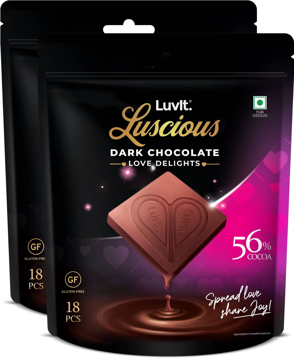 LuvIt Luscious Love Delights-Heart Shaped Dark Chocolate|Valentine's Gift Bar Gift Pack