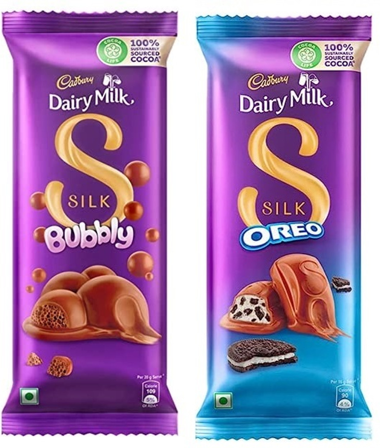Image of Cadbury Dairy Milk Silk Bubbly Chocolate & Dairy Milk Silk Oreo Chocolate Bar (2 x 55 g)