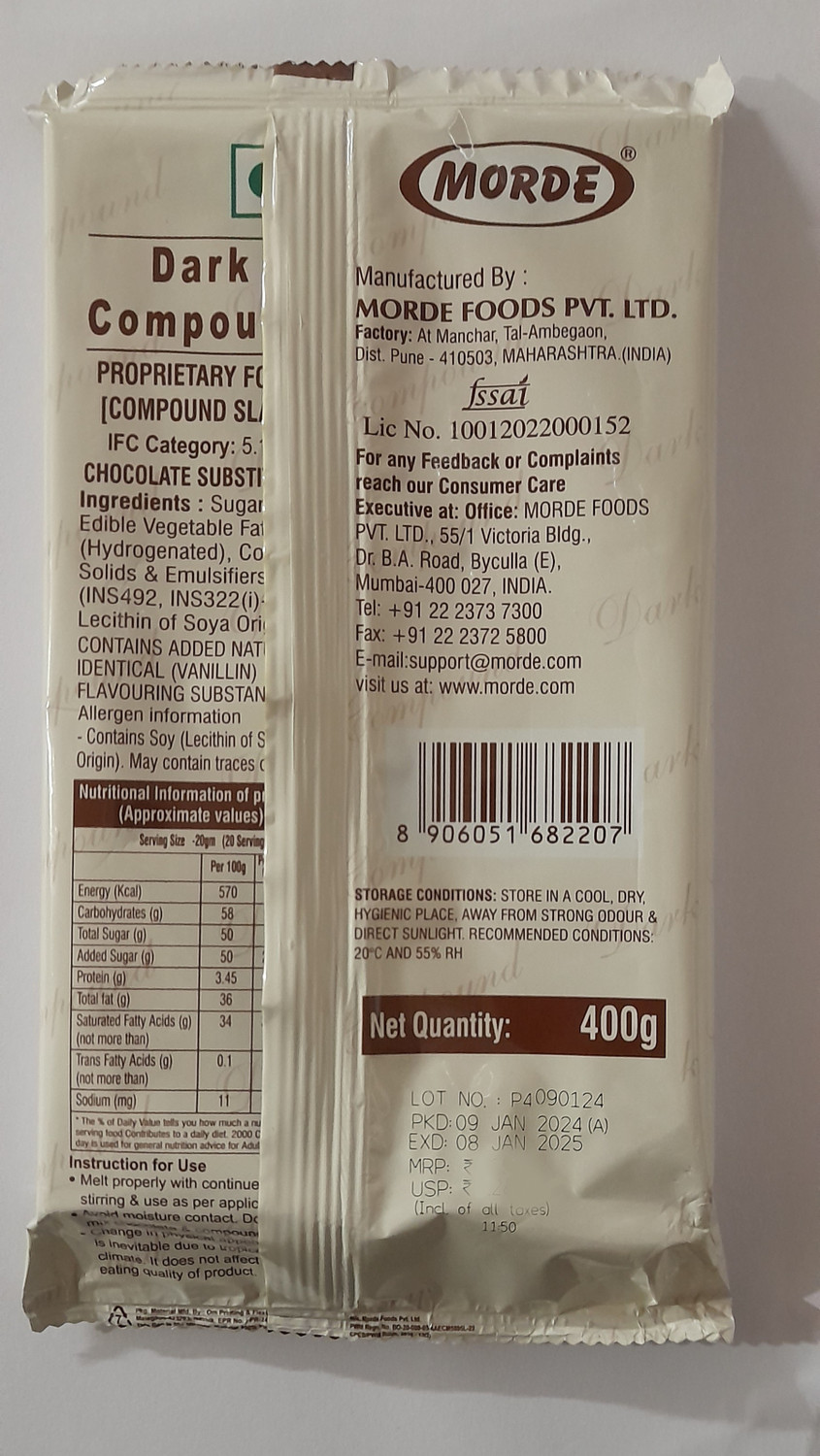 Image of Morde Dark-compound-chocolate@400gm Bar