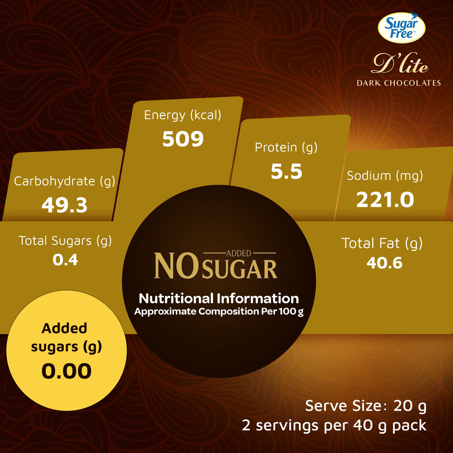 Image of Sugar free Hazlenut & Almonds Dark Chocolate Bar