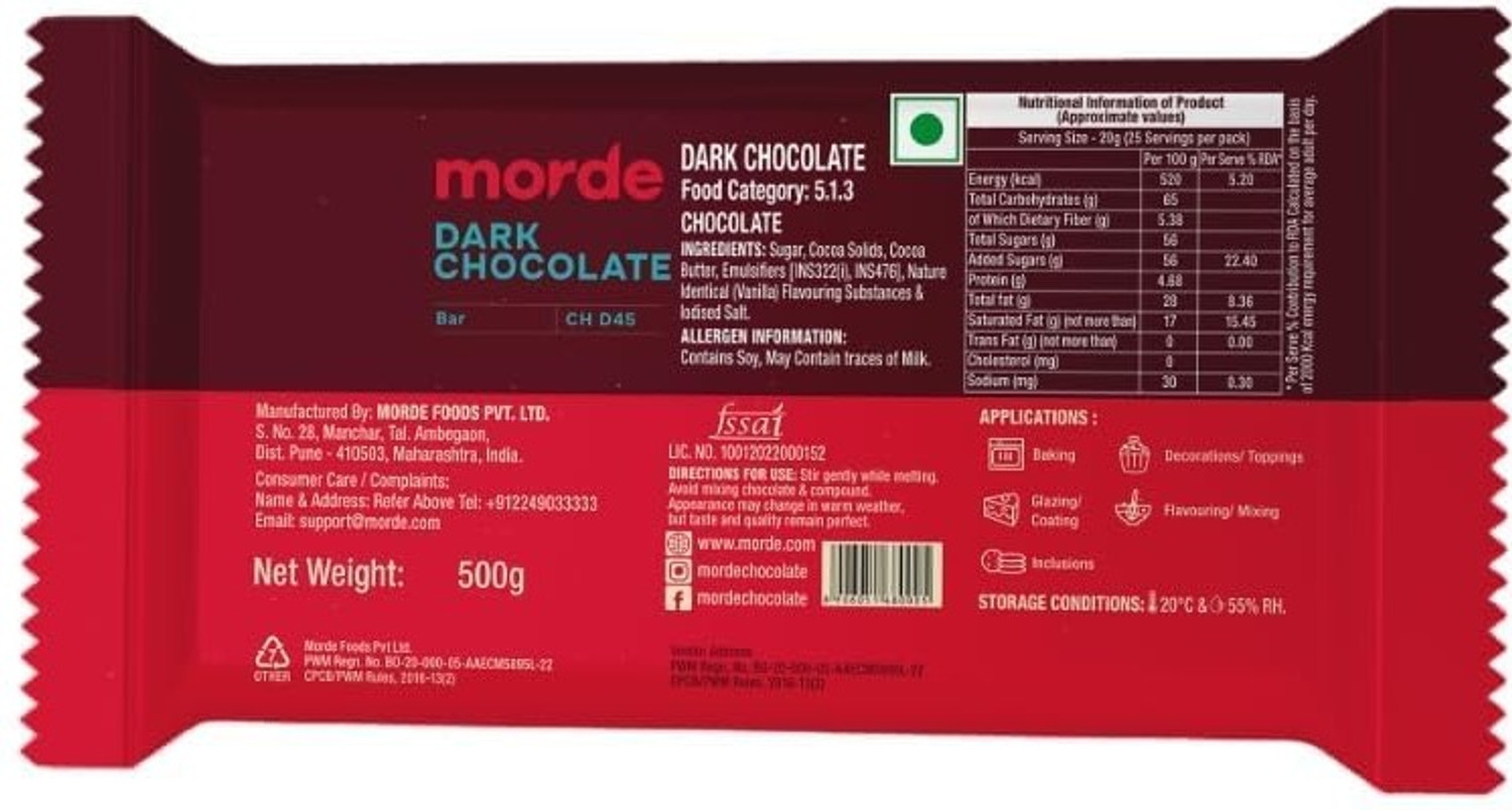 Image of TRENDING PRODUCTS VILLA Morde Dark Chocolate Block CH D45 500g | Professional Baking & Molding Slab Bar Gift Pack