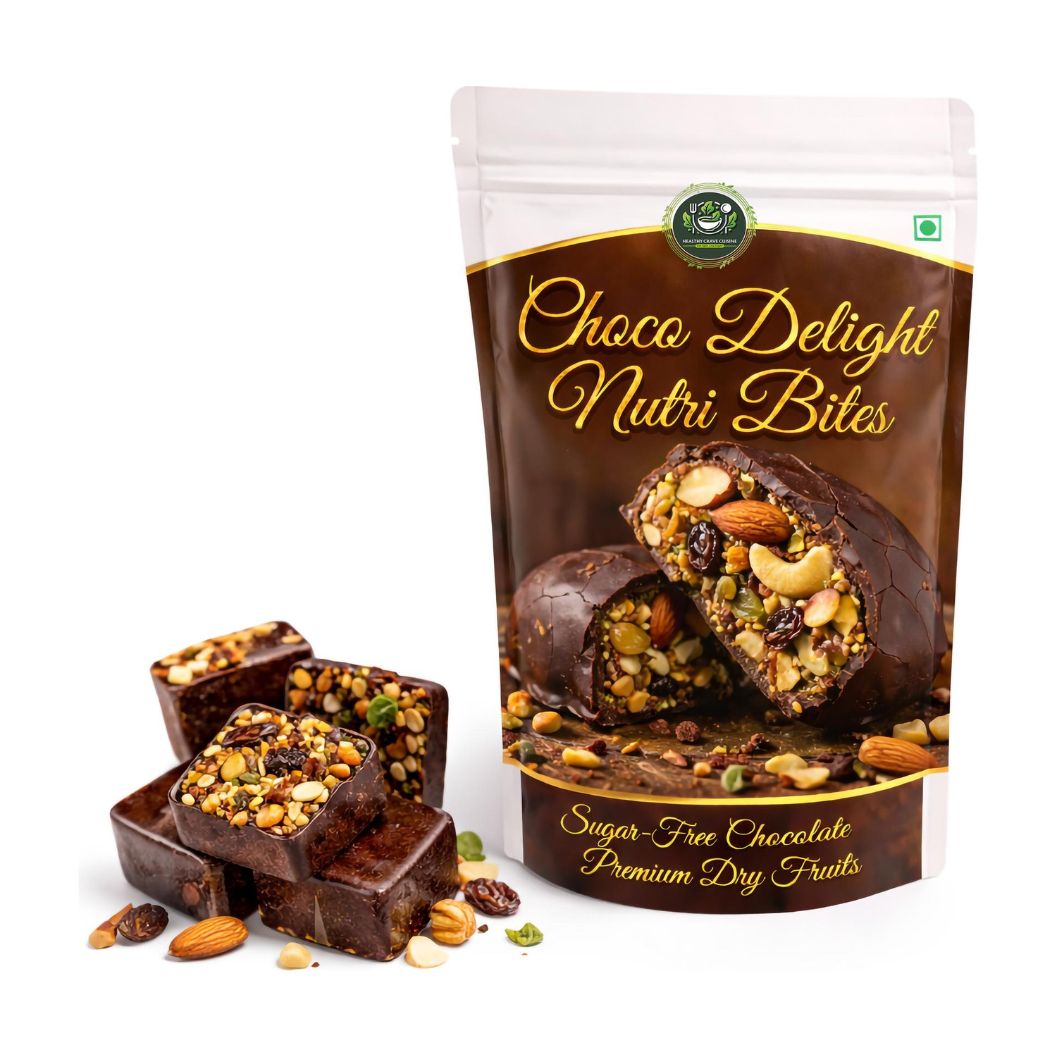 Image of HEALTHY CRAVE CUISINE Choco Delight Nutri Bite - Sugar-Free Chocolate with Dry Fruits Bites (100 g)
