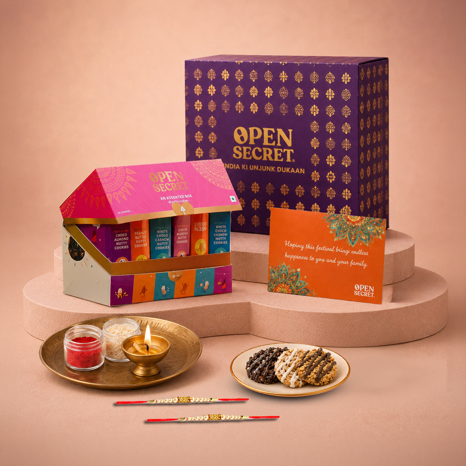 Image of OPEN SECRET Chocolate Festive Gift Hamper | 12 Cookies and 4 Flavoured Nuts Assorted Gift Box