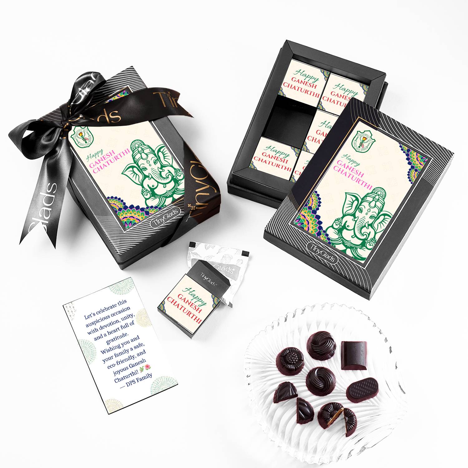 TinyGlads Ganesh Bhog Box | Assorted Chocolate Treat | 350 grams Bars, Truffles Gift Pack