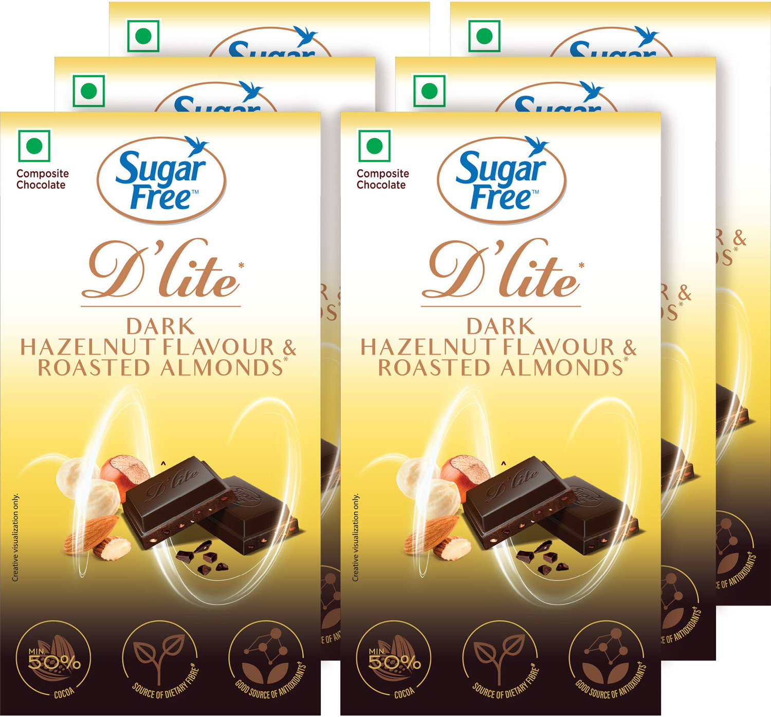 Image of Sugar free Hazlenut & Almonds Dark Chocolate Bar