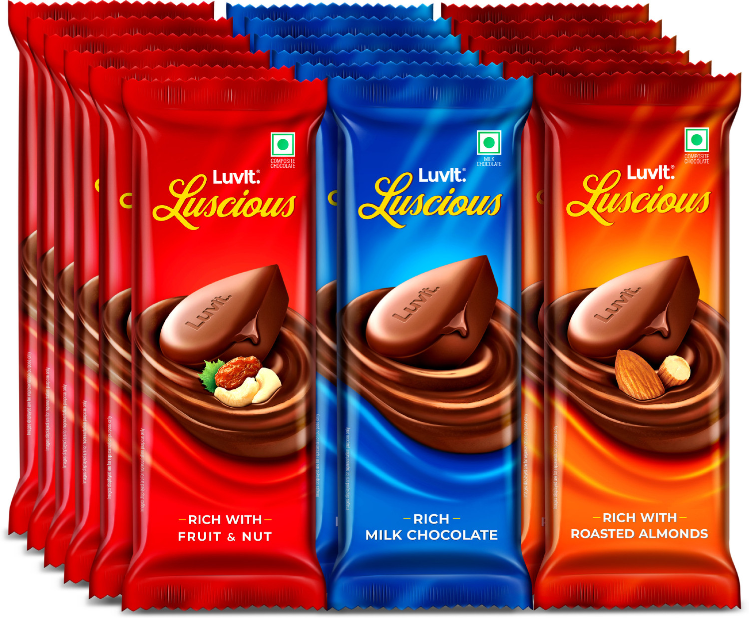 Image of LuvIt Luscious Milk Chocolates Bar | Combo Pack Of Milk, Fruit & Nut, Roasted Almond | Bar