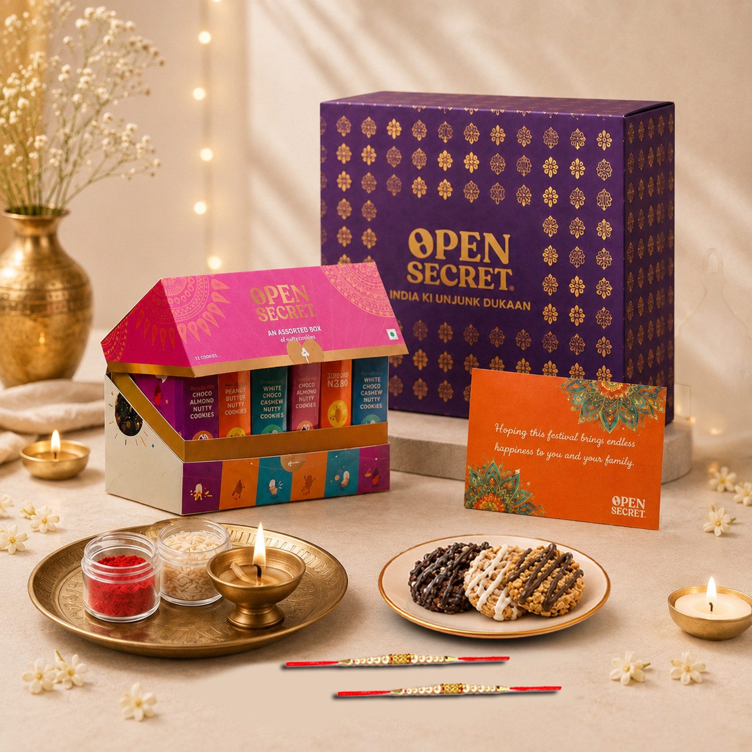 Image of OPEN SECRET Chocolate Festive Gift Hamper | 12 Cookies and 4 Flavoured Nuts Assorted Gift Box