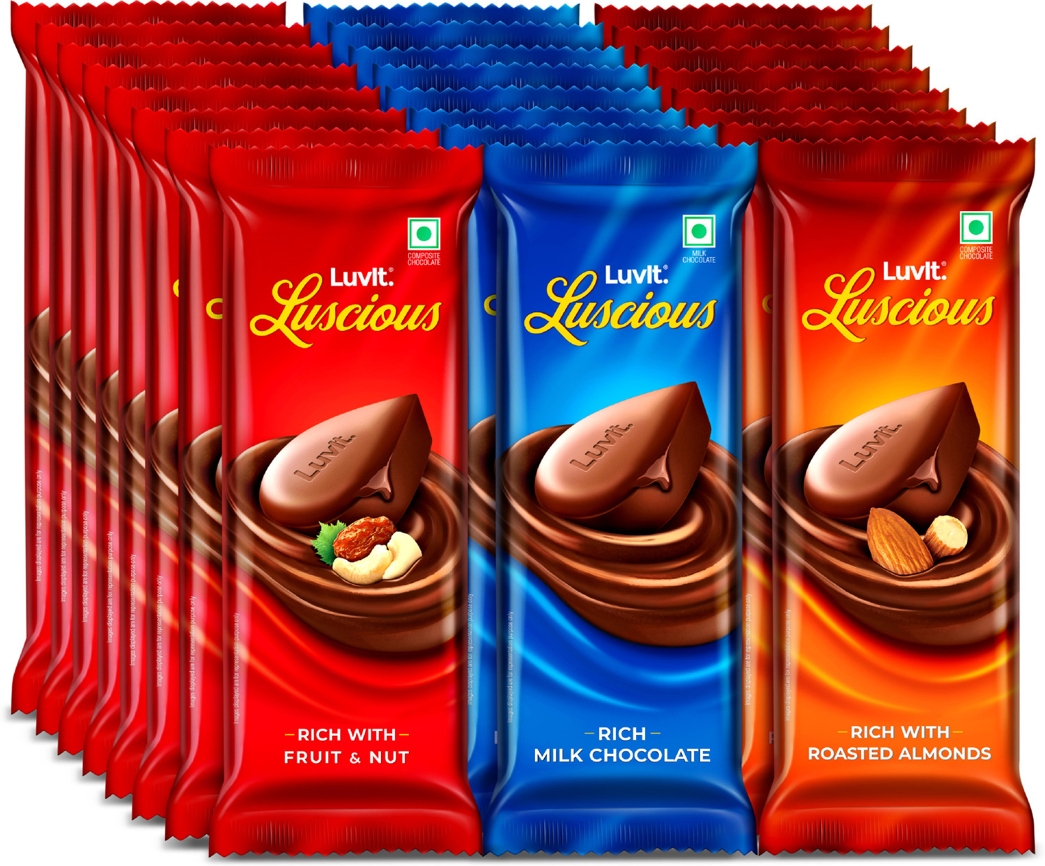 Image of LuvIt Luscious Milk Chocolates Bar | Combo Pack of Milk, Fruit & Nut, Roasted Almond | Bar