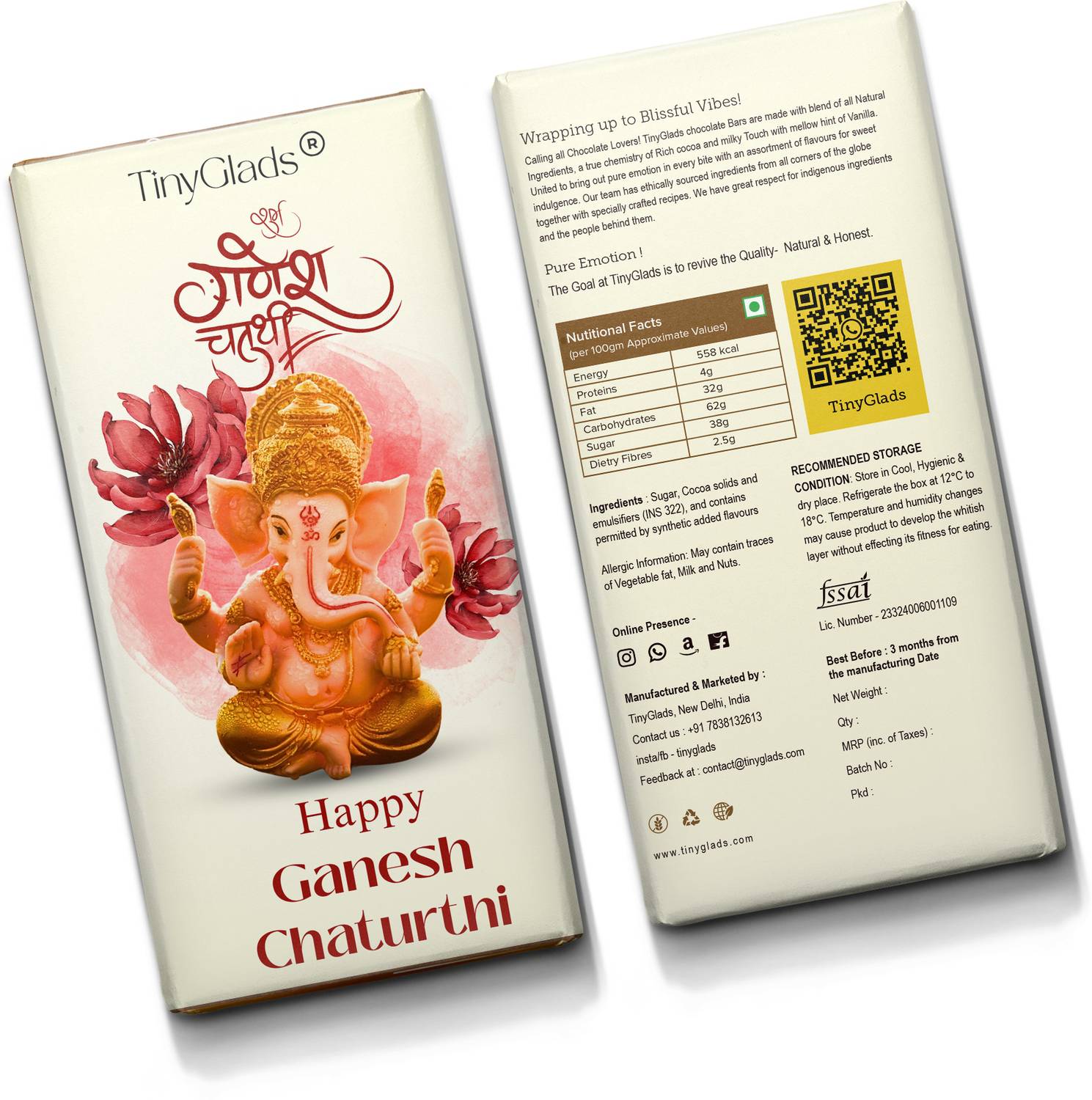 TinyGlads Almond Bar | Ganesh Chaturthi Chocolate Prasad Gift | 80 grams Bar Gift Pack