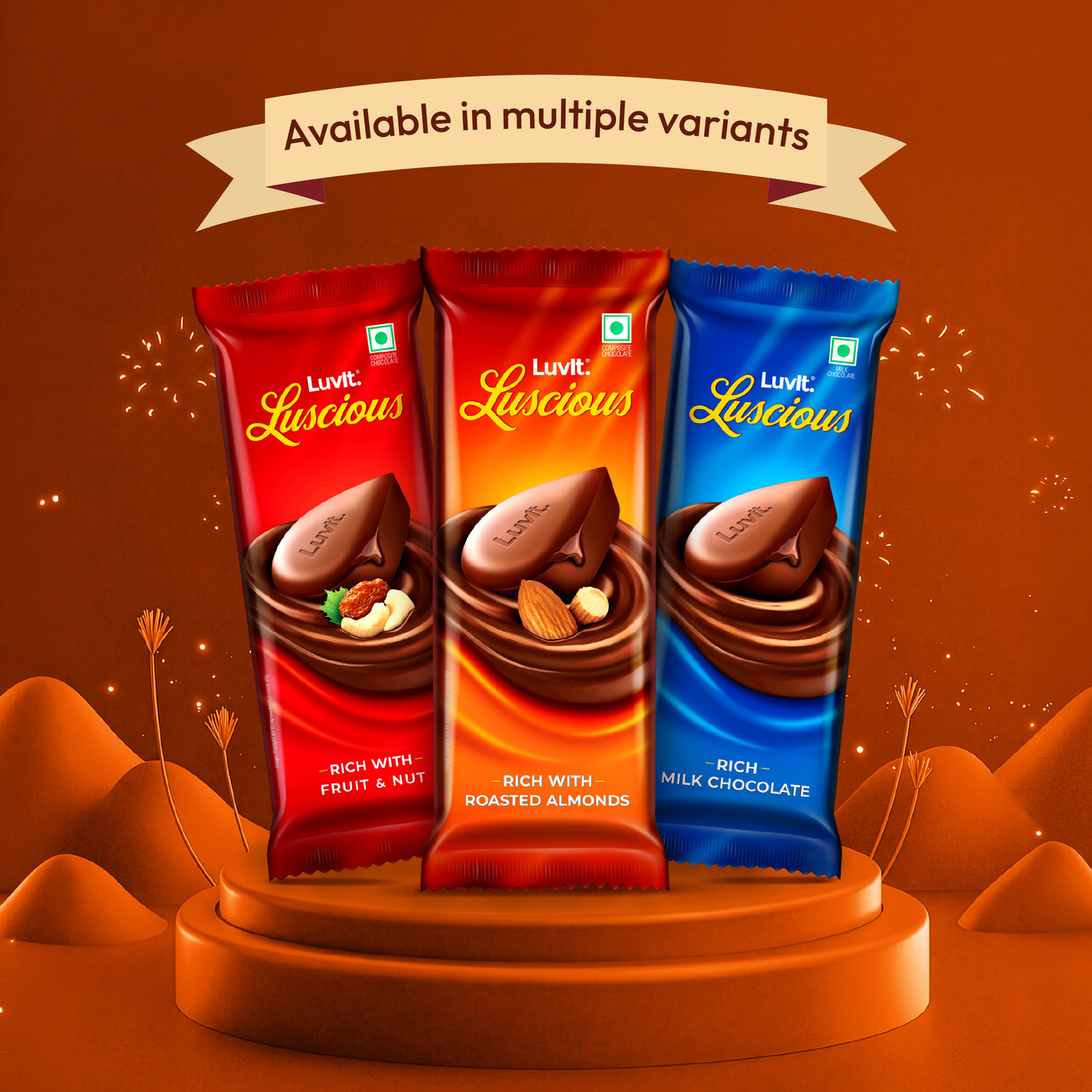 Image of LuvIt Luscious Milk Chocolates Bar | Combo Pack Of Milk, Fruit & Nut, Roasted Almond | Bar