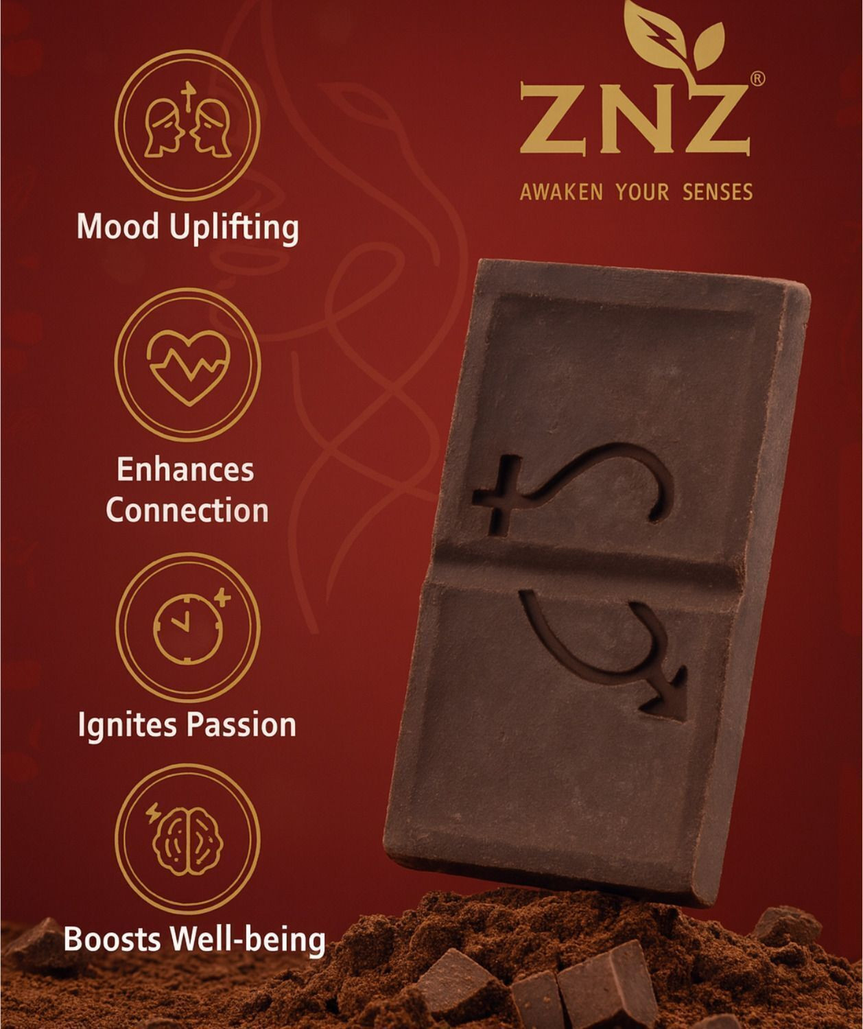 Image of ZNZ Dark Chocolate for Couples | Mood Uplifting Chocolate for Men and Women Bars