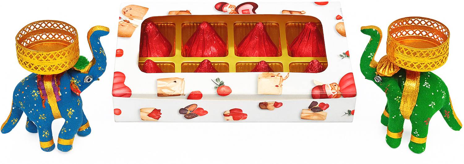 Happy Basket By Simran Modak-Shaped 8 Chocolates Gift Box (Free 2 Decorative Elephant Diyas) Bites Gift Pack