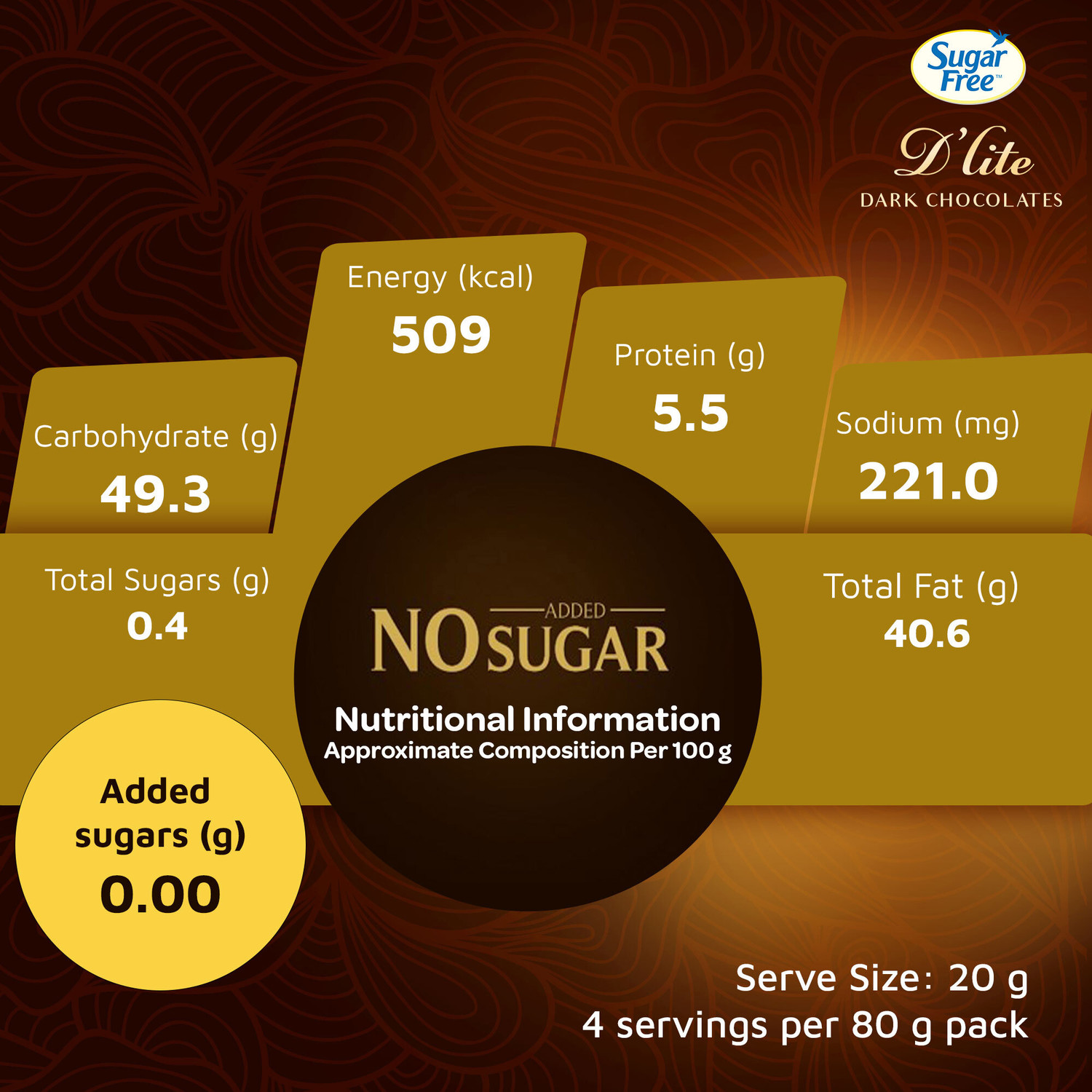 Image of Sugar free Hazlenut & Almonds Dark Chocolate Bar