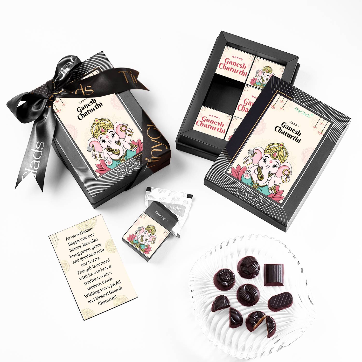 TinyGlads Chocolate Box for Bappa | Modak Alternative | 350 grams Bars, Truffles Gift Pack