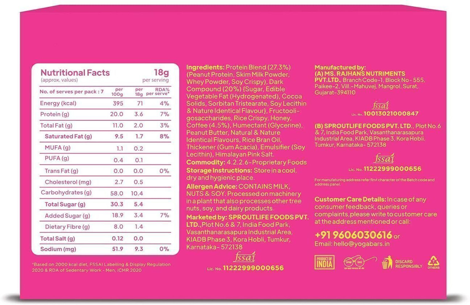 Image of Yogabar Protein Minis 4g Protein|24 Bars|Coffee Crush|Chocolate|Gluten free Bars Bar