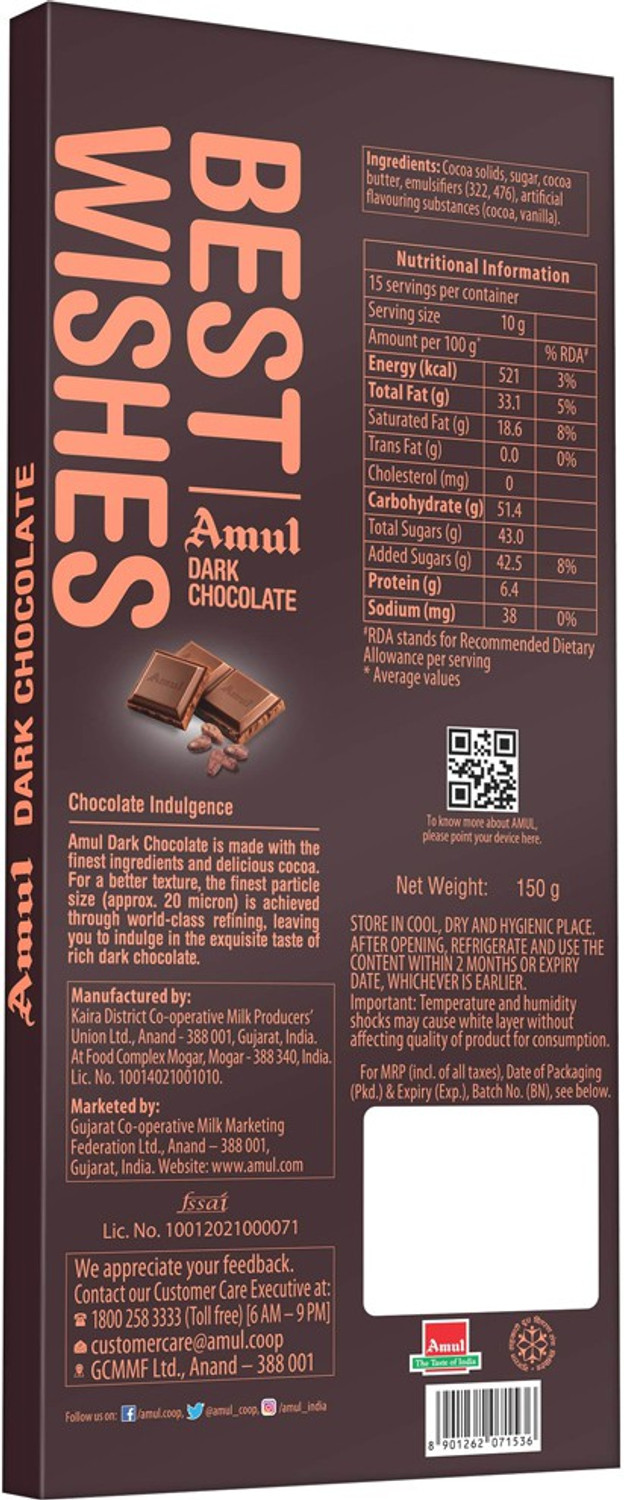 Image of Amul Best Wishes Dark Chocolate Bar
