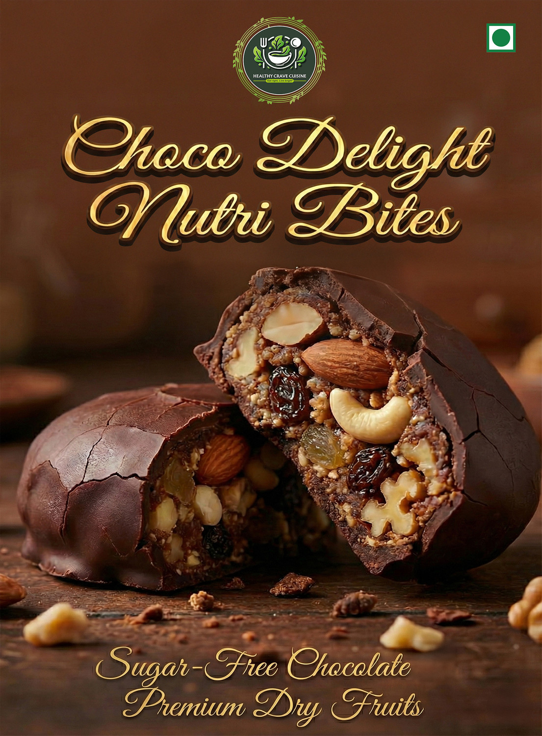 Image of HEALTHY CRAVE CUISINE Choco Delight Nutri Bite - Sugar-Free Chocolate with Dry Fruits Bites (100 g)