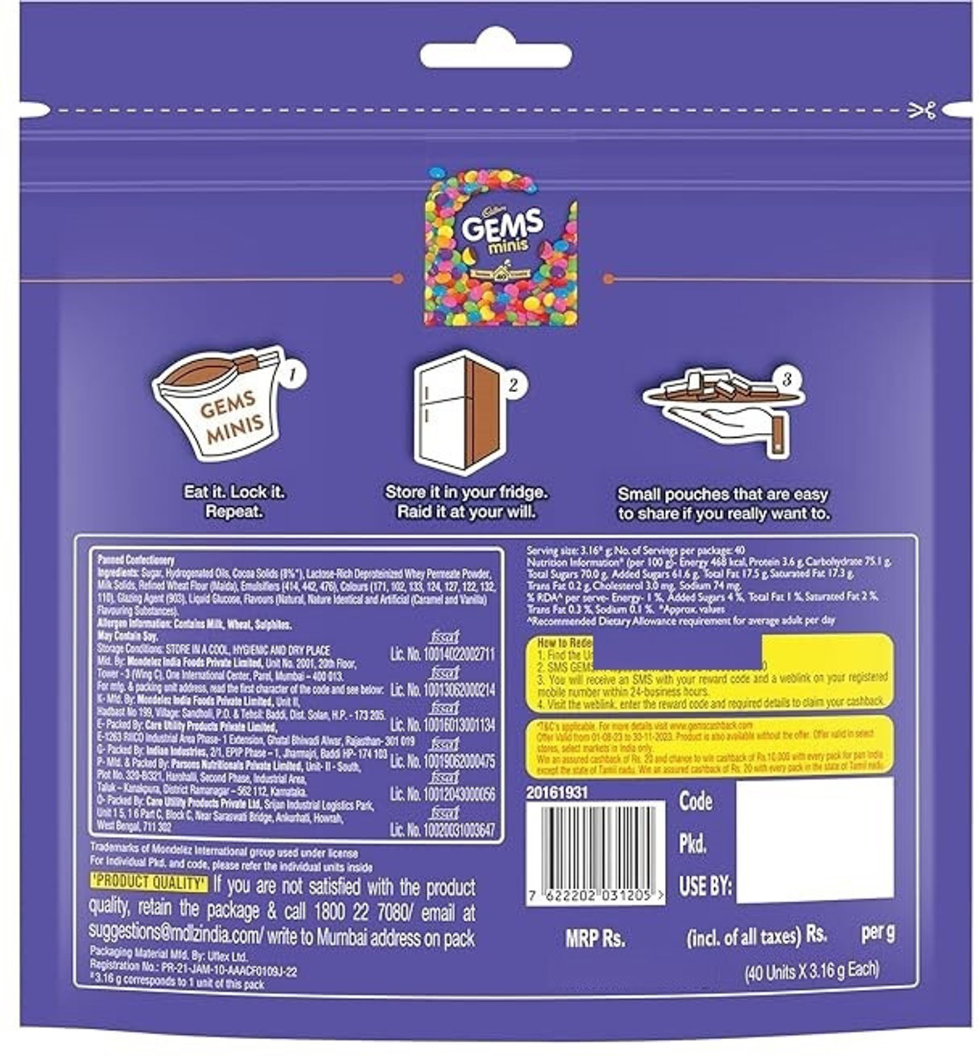 Image of Cadbury Gems minis pouch Bar