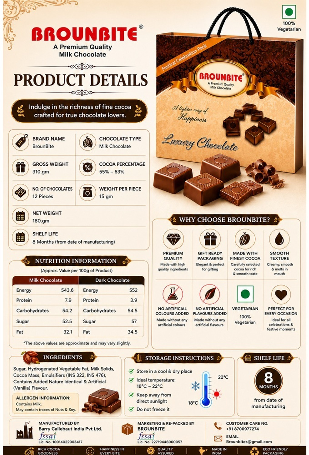 Image of BrounBite Milk Chocolate Pack of 12 Bar Gift Pack