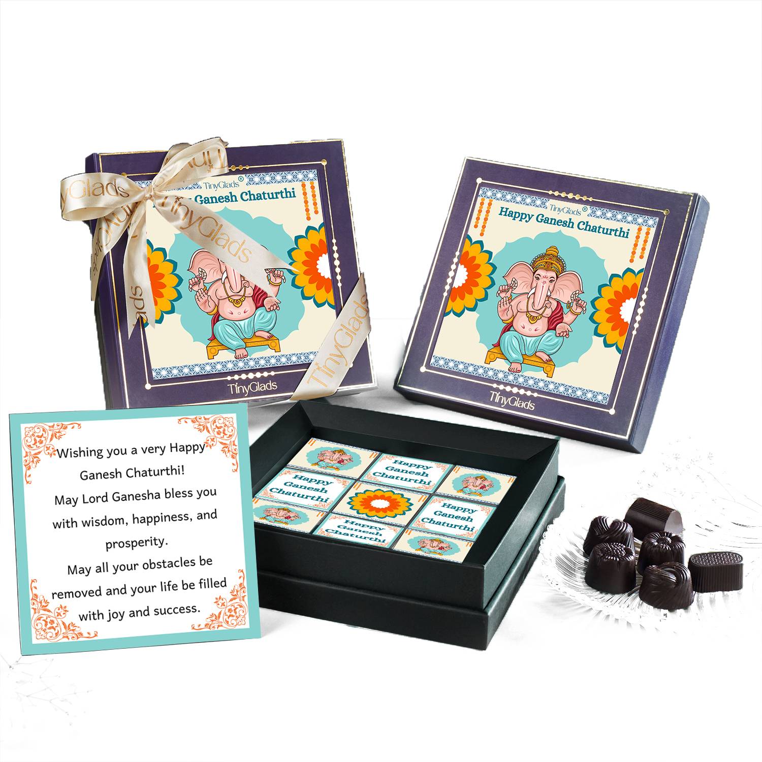 TinyGlads Ganesh Puja Gifting Box | Chocolate Prasad Treat | 450 grams Bars, Truffles Gift Pack