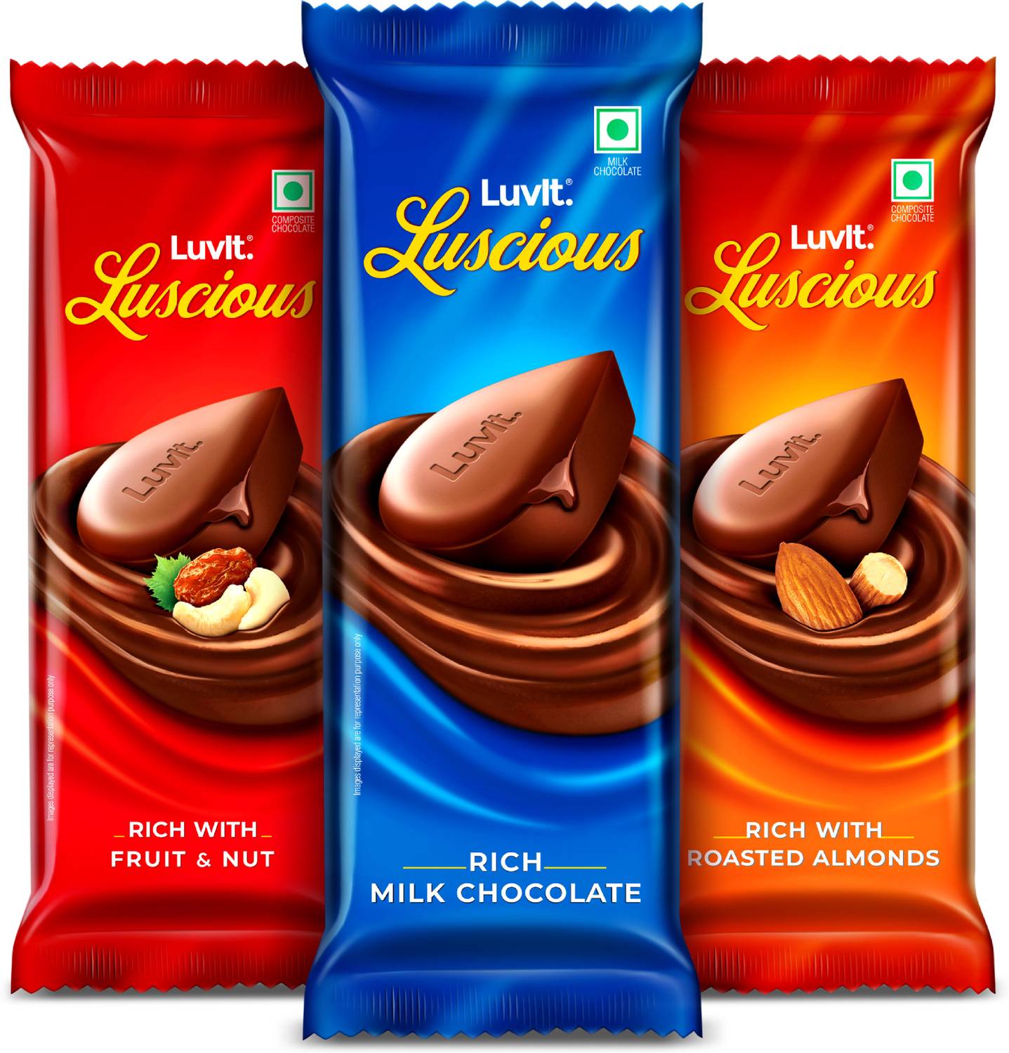 LuvIt Luscious Milk Chocolates Bar | Combo Pack of Milk, Fruit & Nut, Roasted Almond | Bar