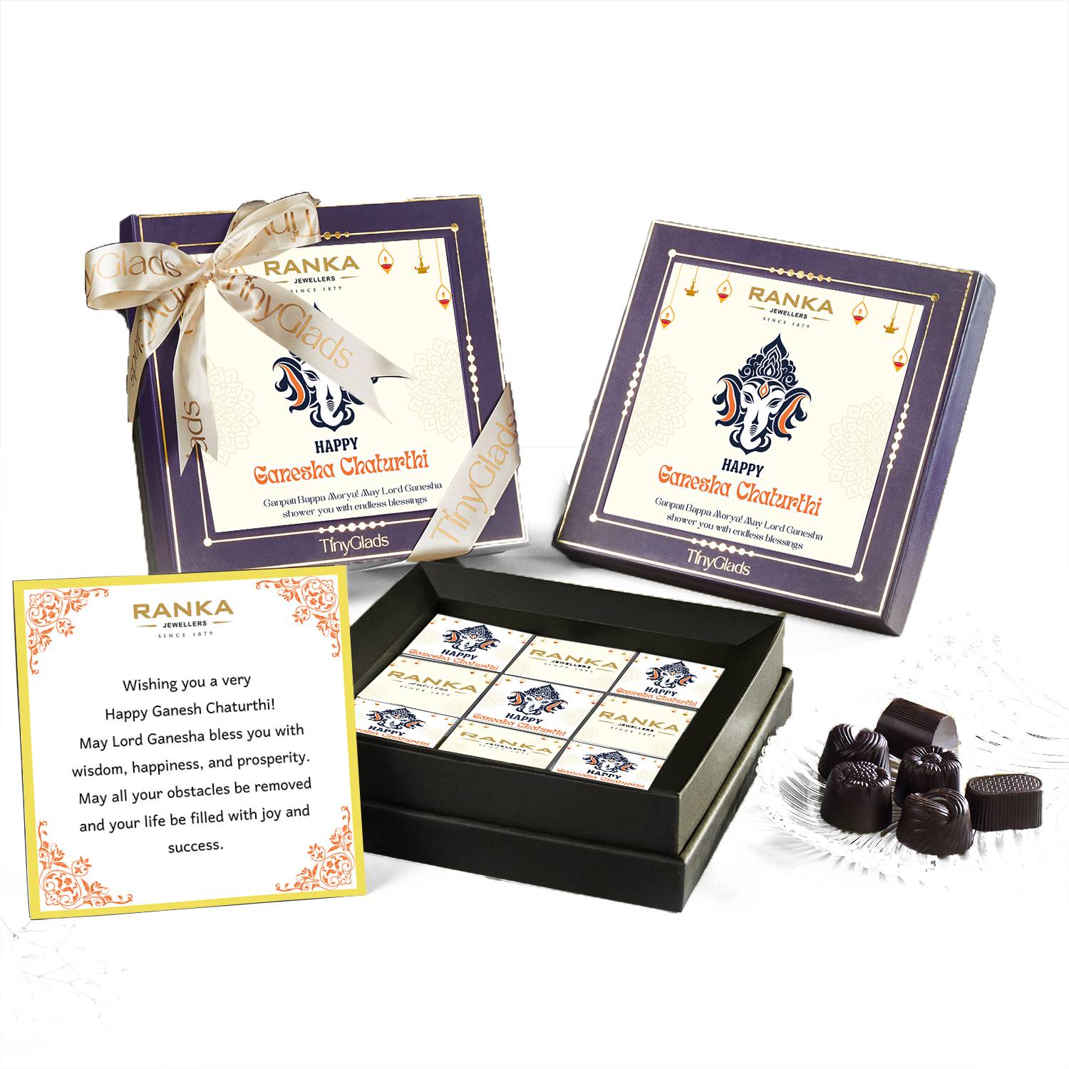 TinyGlads Ganpati Special | Chocolate Box | 450 grams Bars, Truffles Gift Pack